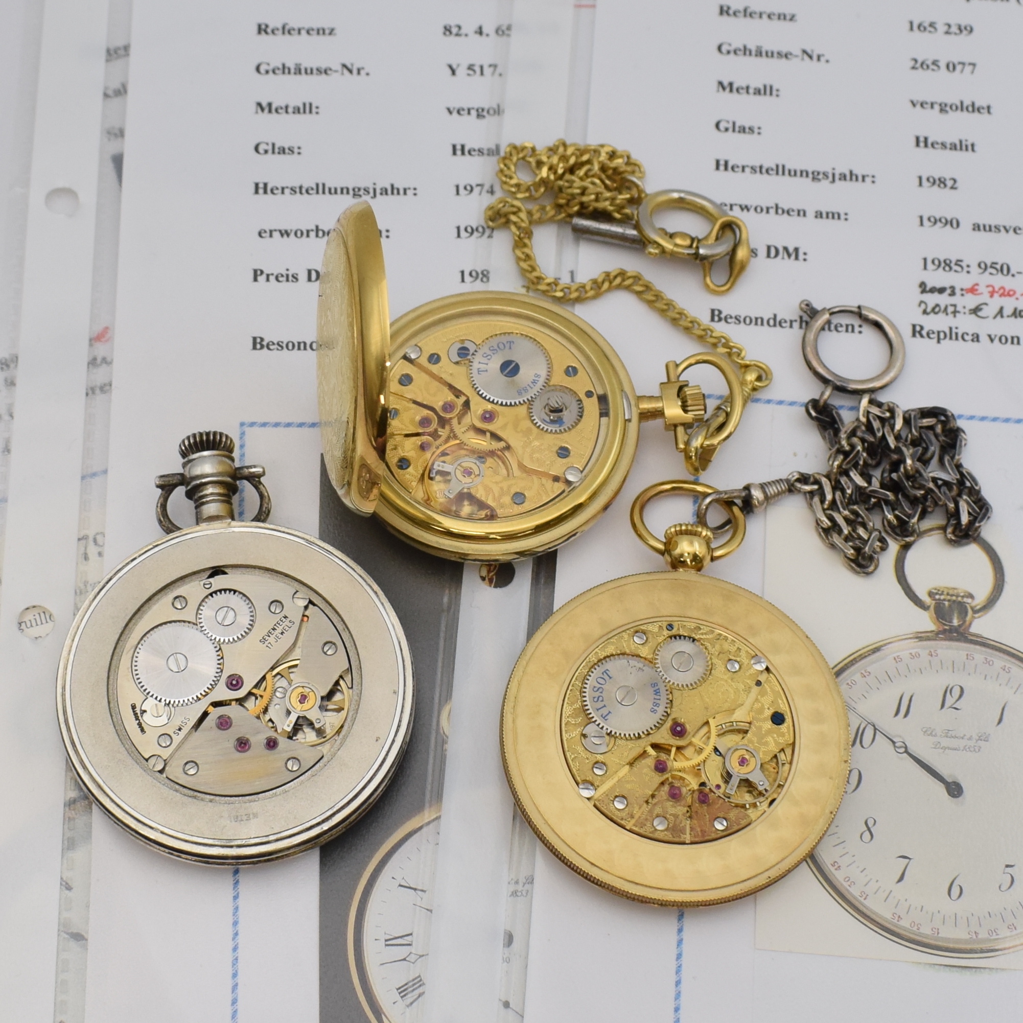 Detail c: Konvolut 3 Tissot Taschenuhren, Schweiz 1980/90er Jahre, alle Handaufzug, 1.) Replica 1795, offenes Sterlingsilbergeh., Boden und Glasrand aufgedr., ...