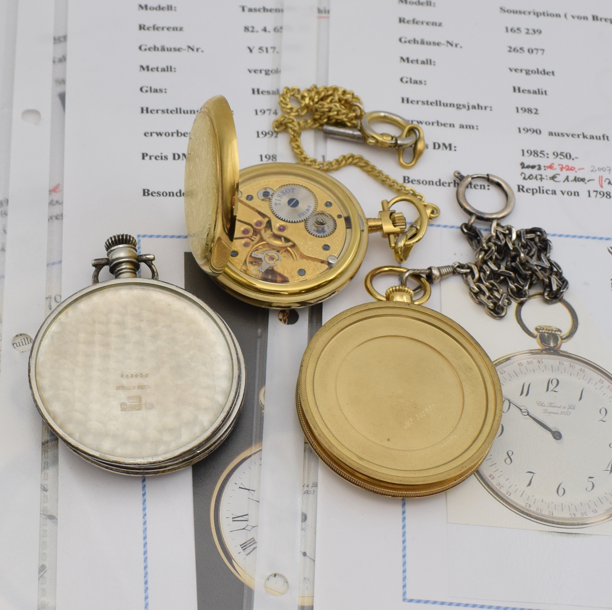 Detail d: Konvolut 3 Tissot Taschenuhren, Schweiz 1980/90er Jahre, alle Handaufzug, 1.) Replica 1795, offenes Sterlingsilbergeh., Boden und Glasrand aufgedr., ...