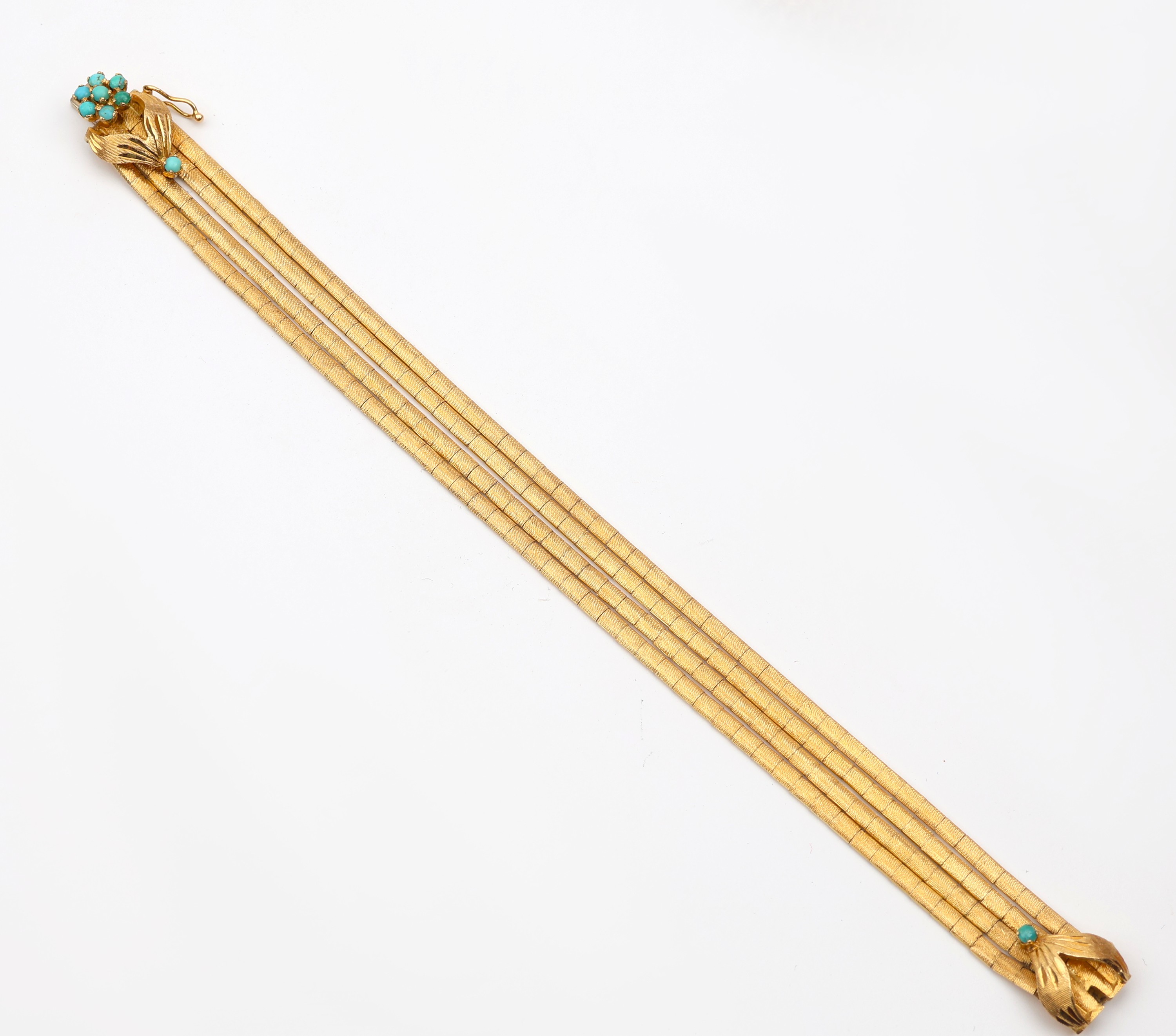 Detail a: 18 kt Gold Türkis Spaghetti Armband, GG 750/000, 4-reihig, Schmuckschließe mit Türkisbes., L. ca. 19 cm, ca. 28.6 g