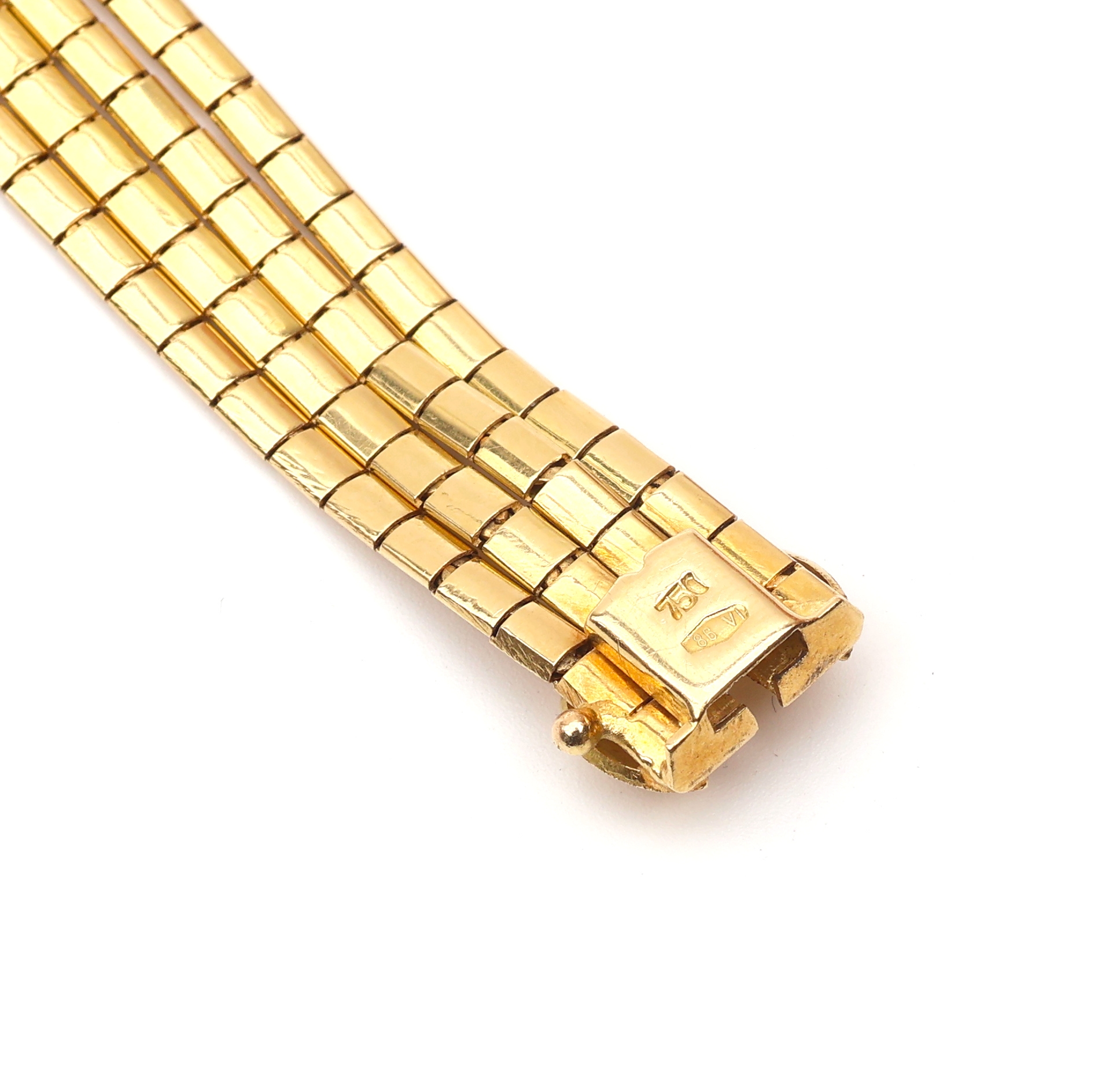 Detail d: 18 kt Gold Türkis Spaghetti Armband, GG 750/000, 4-reihig, Schmuckschließe mit Türkisbes., L. ca. 19 cm, ca. 28.6 g