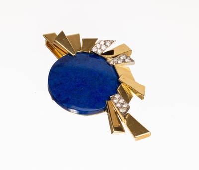 Image 26782486 - 18 kt gold JACOBI lapis lazuli brilliant brooch