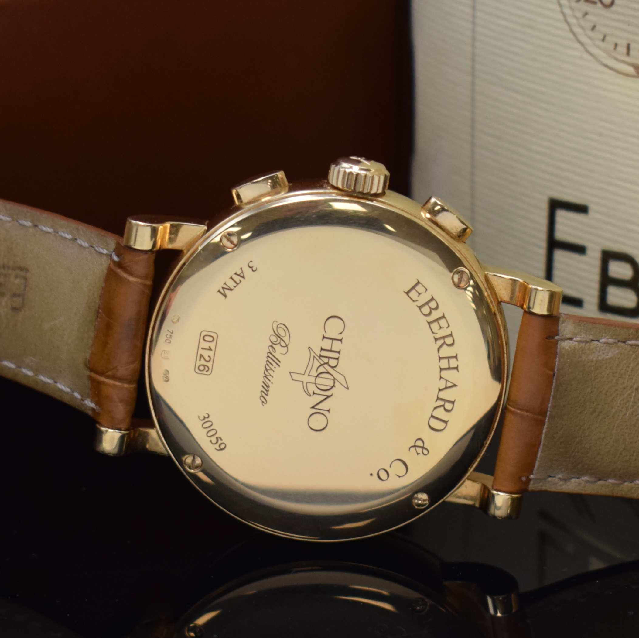 Detail c: EBERHARD & CO Chrono4 Bellissimo Herrenchronograph in GG 750/000, Schweiz verk. lt. beil. Pap. 04/2003, Automatik, Boden 4-fach verschr., verschr. ...