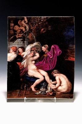 Image 26782857 - Porcelain painting by Franz Schier, 1852 Neuwelt-1922 Munich, KPM Berlin, The Bath of Diana after Peter Paul Rubens, fine detailed painting, signed, approx. 28x23cm