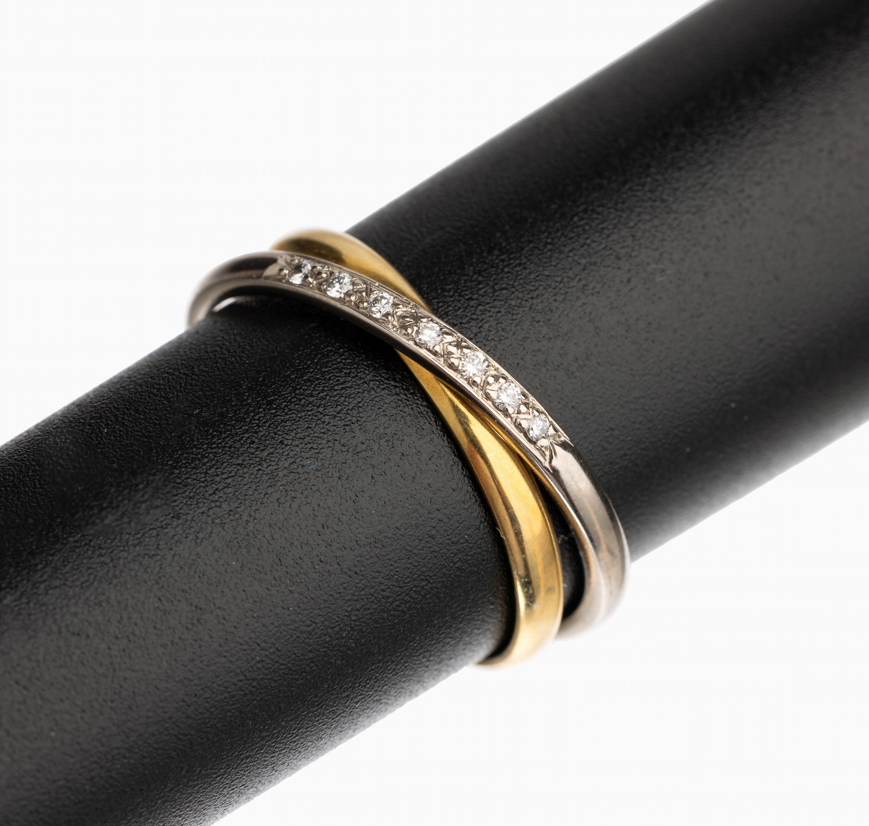 14 kt Gold Brillant Ring, GG/WG 585/000, 7 Brillanten zus. ca. 0.10 ct Weiß/si, RW 60, ca. 4.2 g