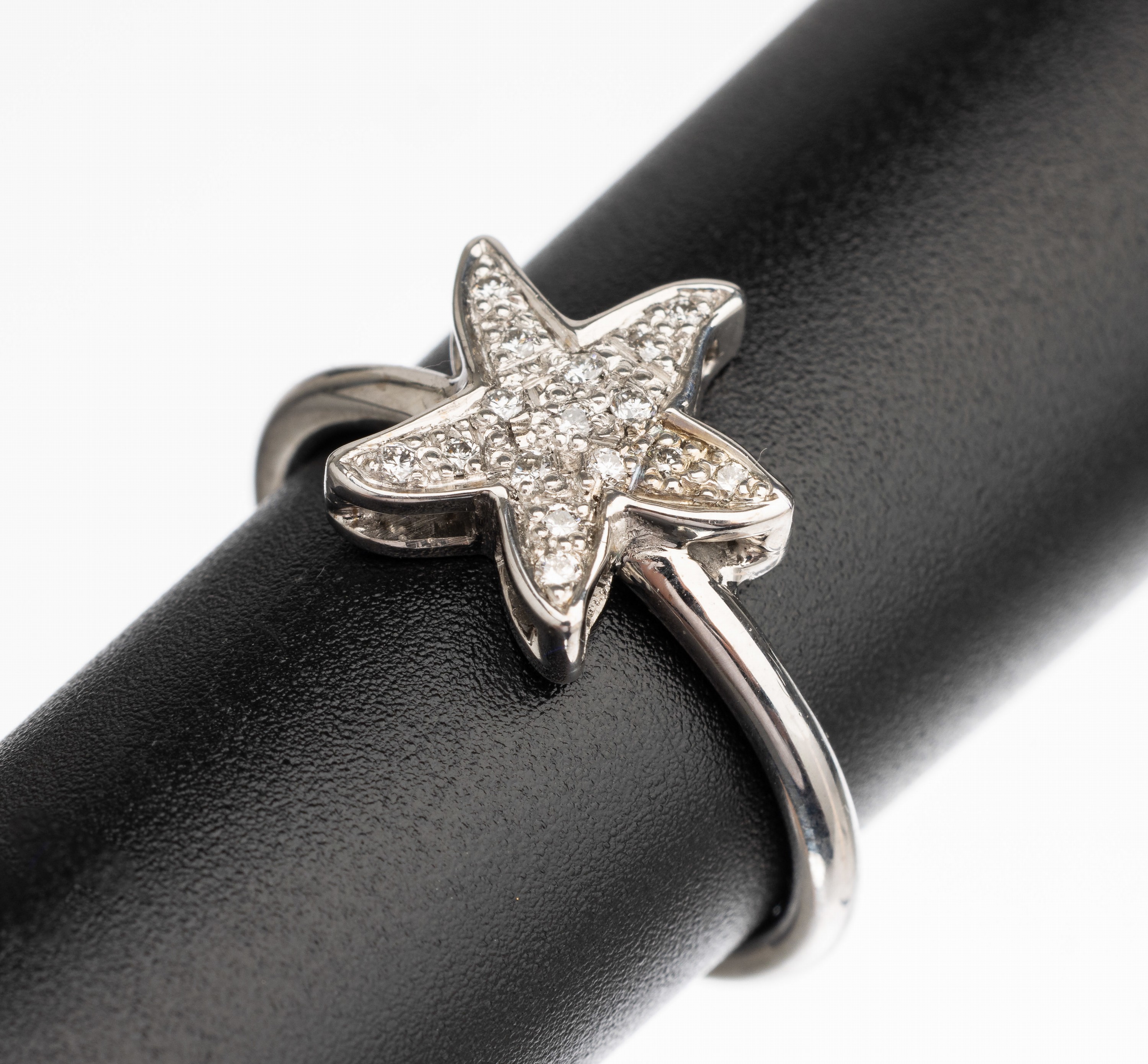 14 kt Gold Brillant Ring, WG 585/000, Sternmotiv, 16 Brillanten zus. ca. 0.08 ct Weiß/si, RW 57, total ca. 4.8 g