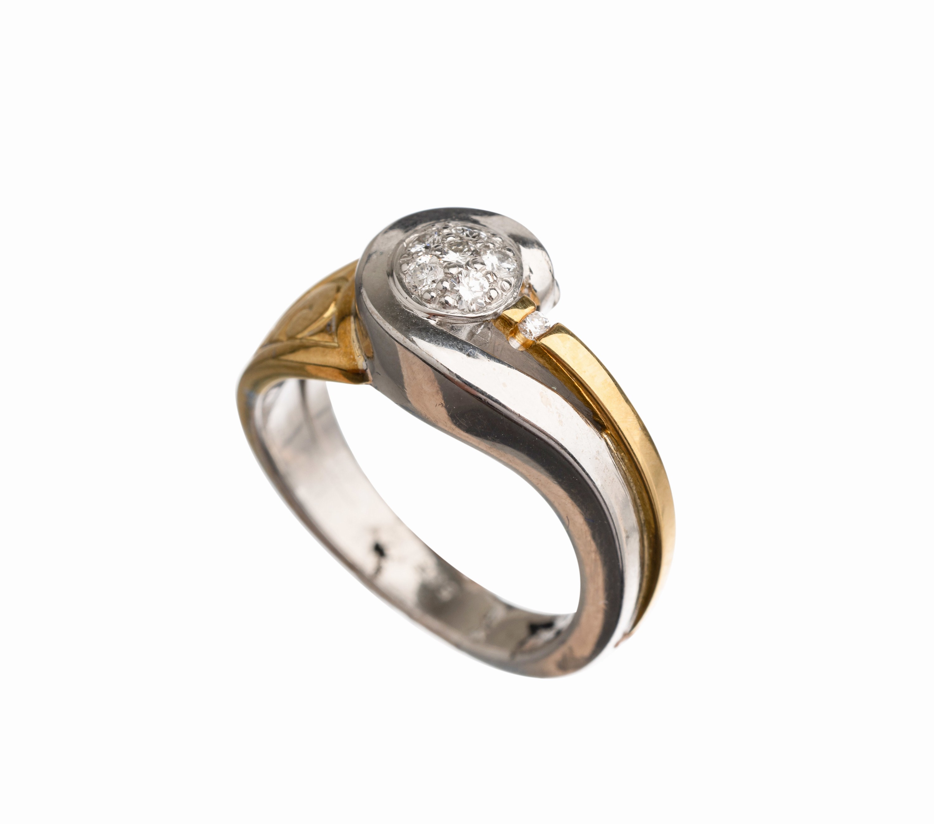 14 kt Gold Brillant Ring, GG/WG 585/000, 7 Brillanten zus. ca. 0.25 ct feines Weiß/vs, RW57, total ca. 11.7 g