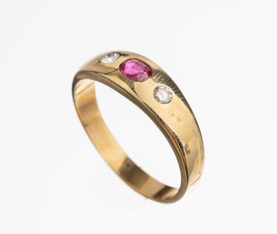 Image 14 kt gold ruby brilliant ring , YG 585/000,oval bevelled ruby approx. 0.20 ct, 2 ...