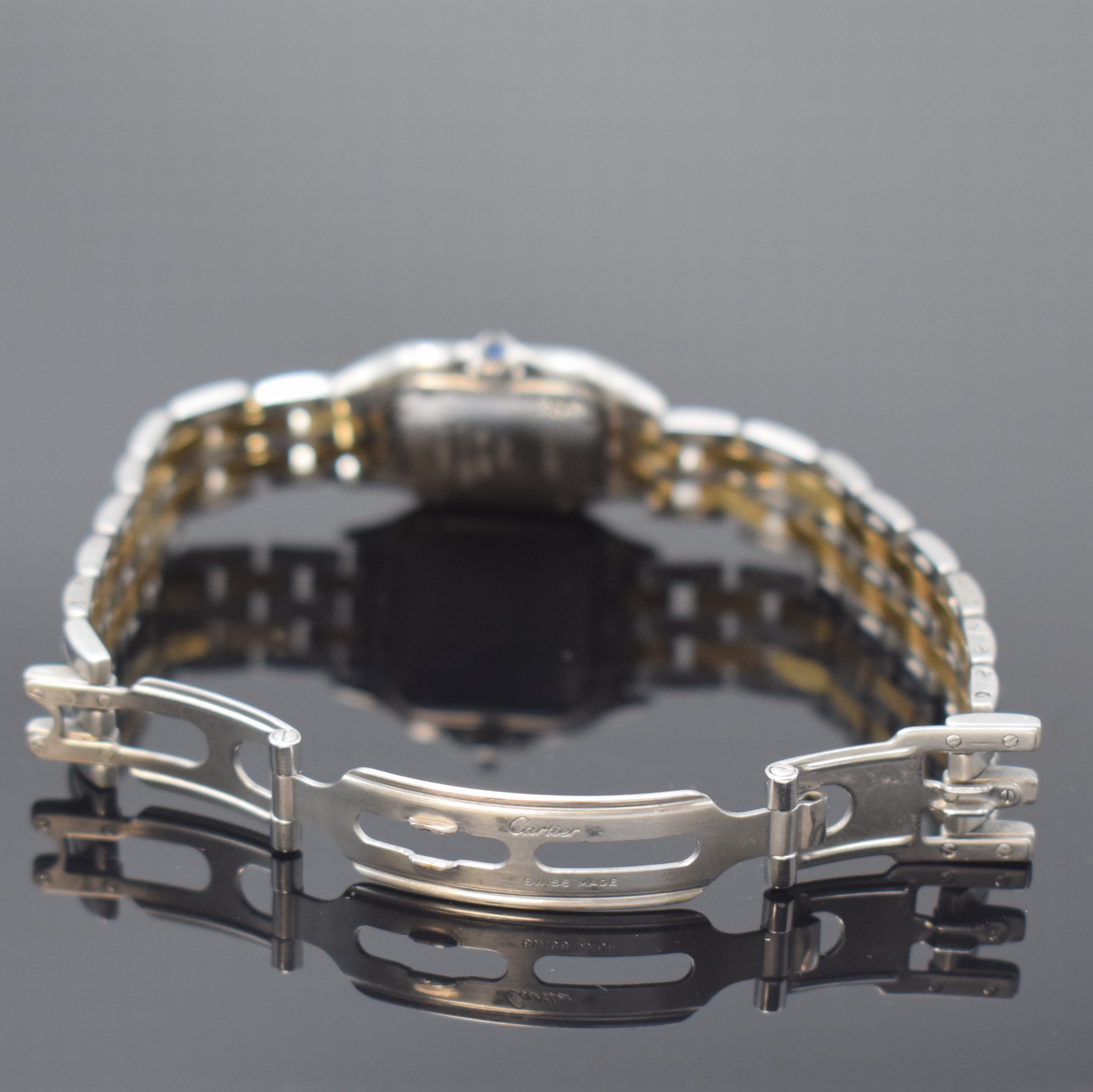 Detail b: CARTIER Panthere Damenarmbanduhr in Stahl/ Gold Referenz 1120, Schweiz um 1990, quarz, Boden 8-fach verschr., Schmuckkrone, orig. Gliederband m. ...