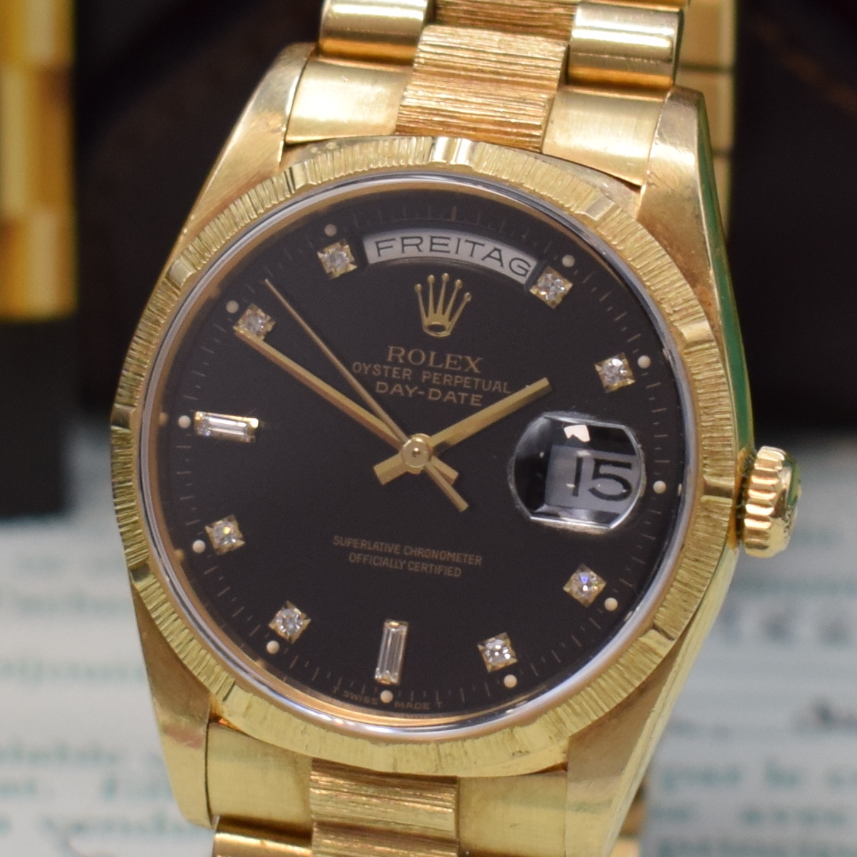 Detail a: ROLEX Oyster Perpetual Day-Date Herrenarmbanduhr in GG 750/000 Referenz 18248, Schweiz verk. lt. beil. Zertifikat 11/1992, Automatik, E-Serie, ...