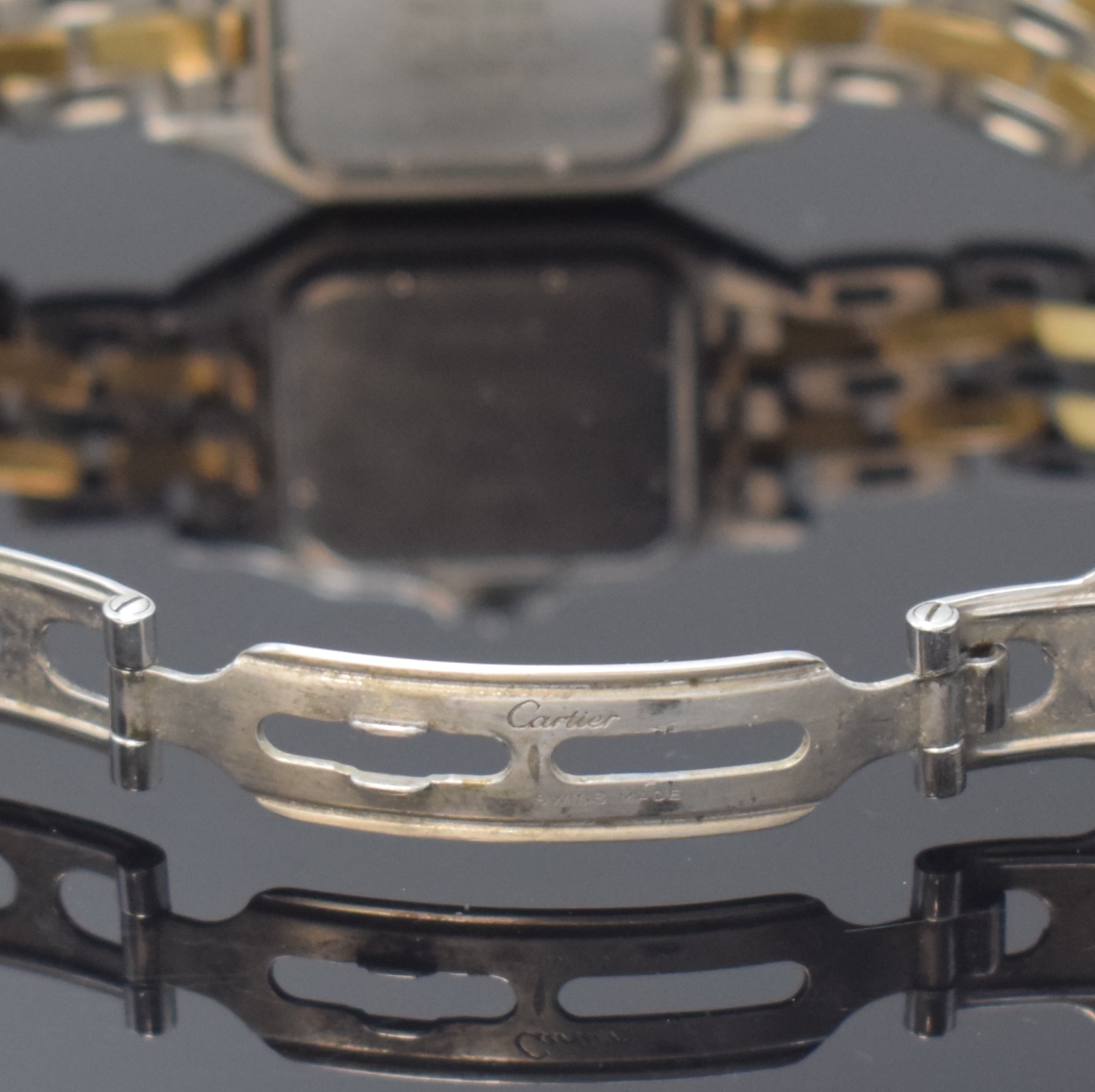 Detail b: CARTIER Panthere Damenarmbanduhr in Stahl/Gold Referenz 1100, Schweiz um 1995, quarz, Boden 8-fach verschr., orig. Stahl/GG- Band m. dopp. Faltschl., ...