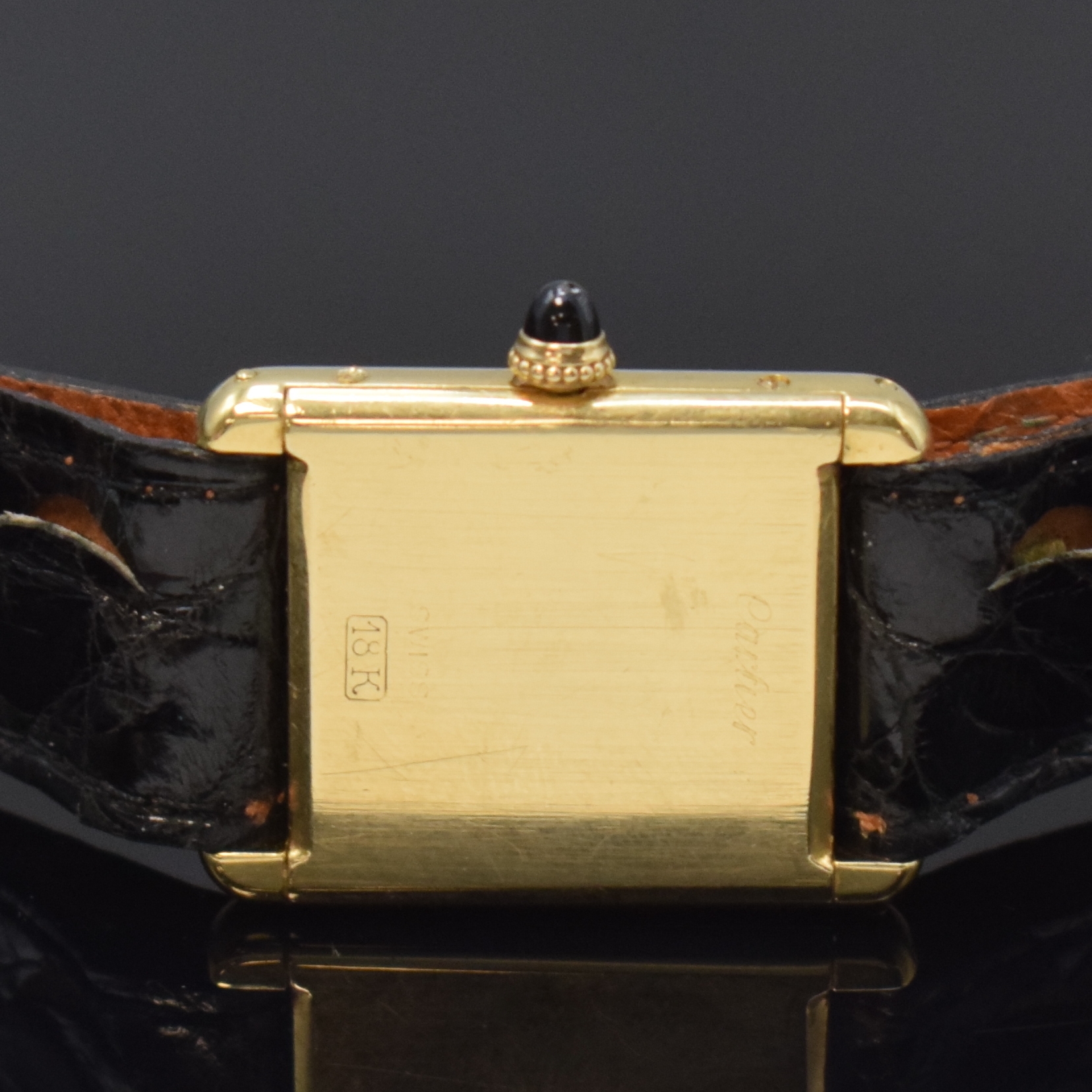 Detail d: CARTIER Tank Damenarmbanduhr in GG 750/000, Schweiz um 1980, Handaufzug, rechteckiges Geh., seitl. 4-fach verschr., Schmuckkrone, weißes Zifferbl. ...