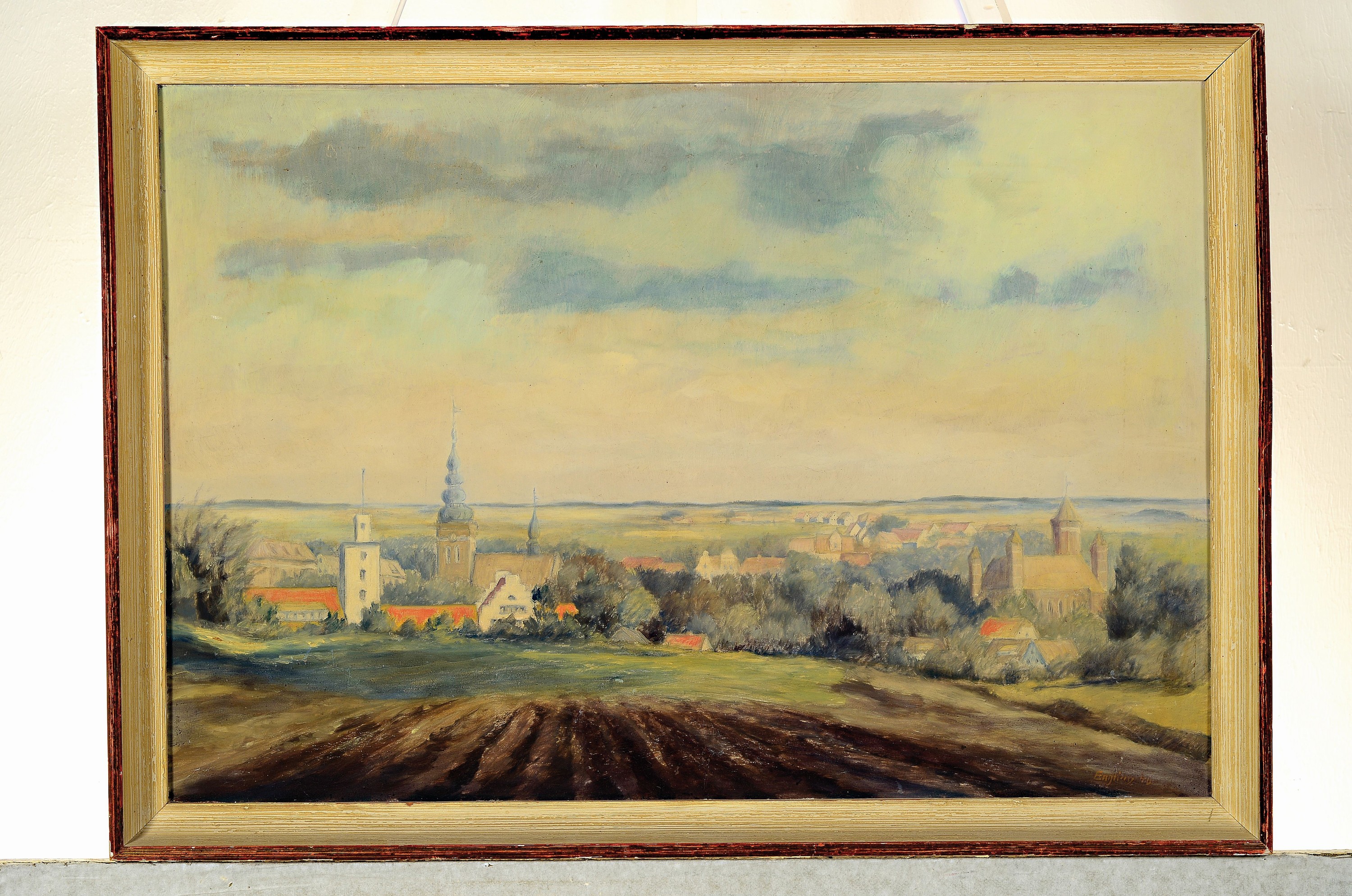 Detail k: Engling, dat. 40, Ansicht von Heilsberg in Ostpreußen, Öl/Malkarton, re. unten signiert und dat. 40, 42.5 x 60 cm, Rahmen