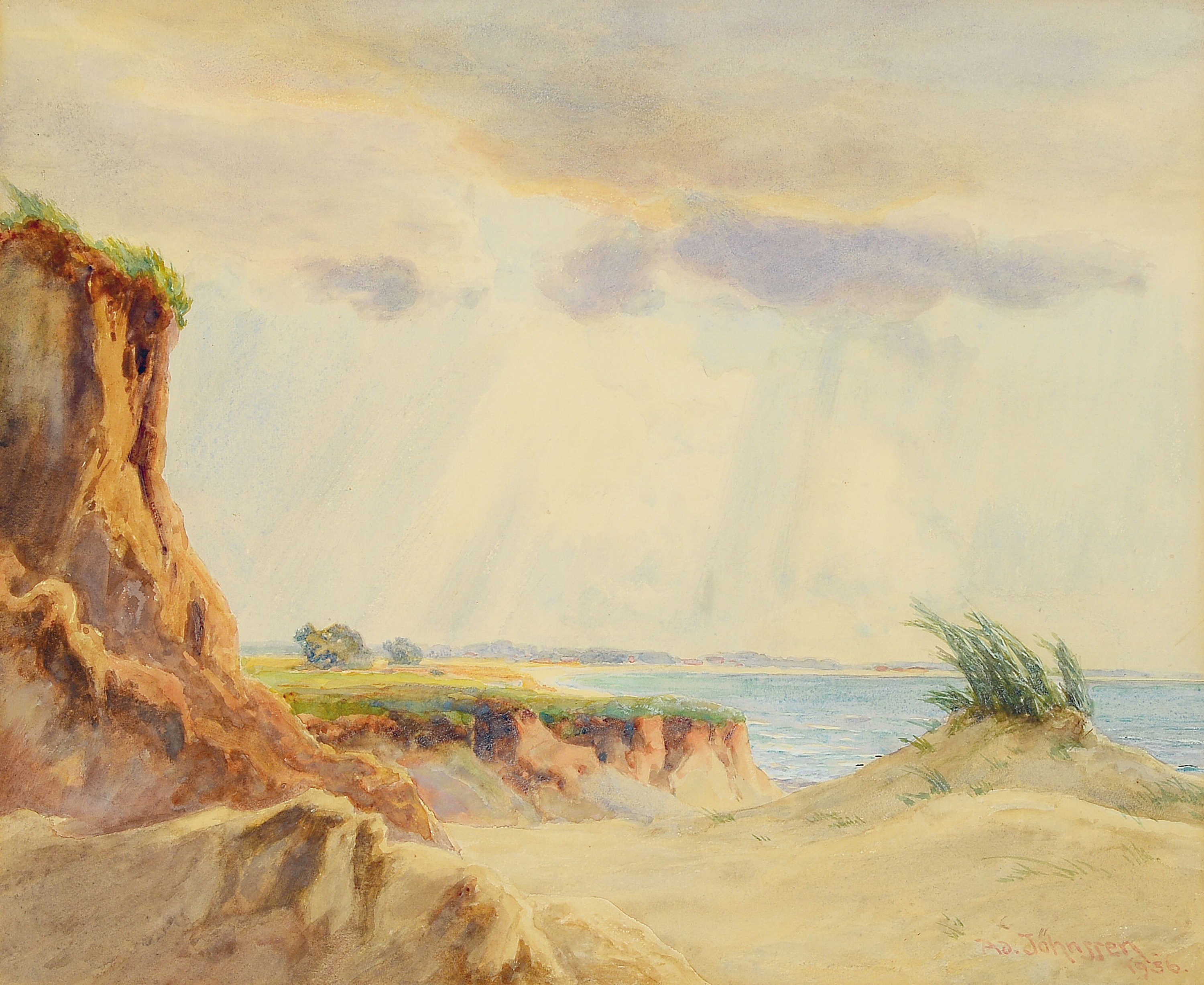 Adolf Jöhnssen, 1871 Rostock - 1950, Nürnberg, Ostseestrand vor dem Gewitter, Aquarell auf Papier, signiert und dat. Ad.Jöhnssen 1936, PP. ca. 38 ...
