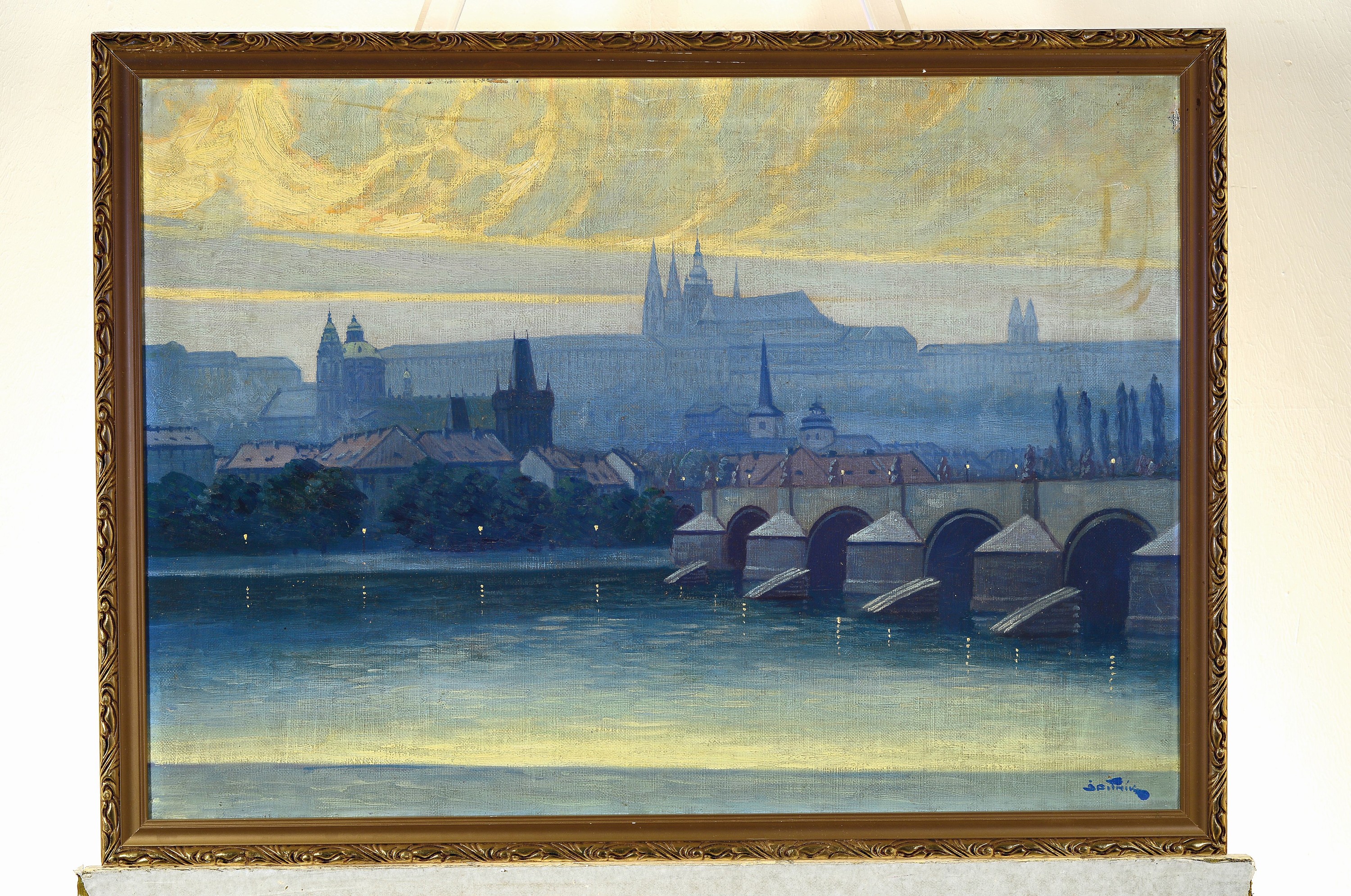 Detail k: Ladislav Spitnik, 1901 Prag, Morgendämmerung in Prag, Öl/Lwd, re. unten signiert, ca. 50 x 70 cm, Rahmen 55 x 75 cm, wohl 20/30er Jahre