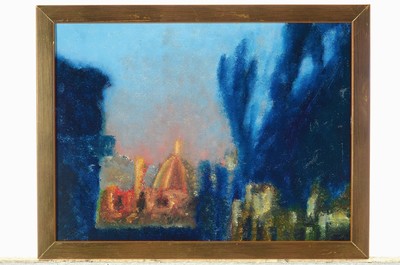 26783716k - Hans Karl Adam, 1915 Neisse -2000, oil painting and a watercolor, oil painting: view of Florence at dusk, 24 x 32 cm, watercolor: poppies, 23 x 32 cm, under glass, frame, both signed on the right
