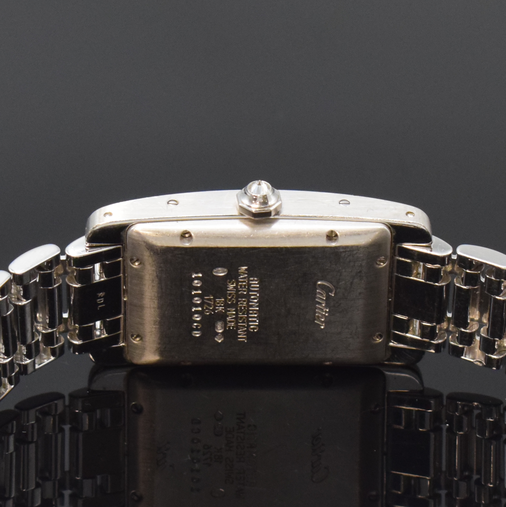 Detail d: CARTIER Armbanduhr Tank Americaine in WG 750/000 mit original Brillantbesatz Referenz 1726, Automatik, Schweiz um 1995, orig. Gliederband m. dopp. ...