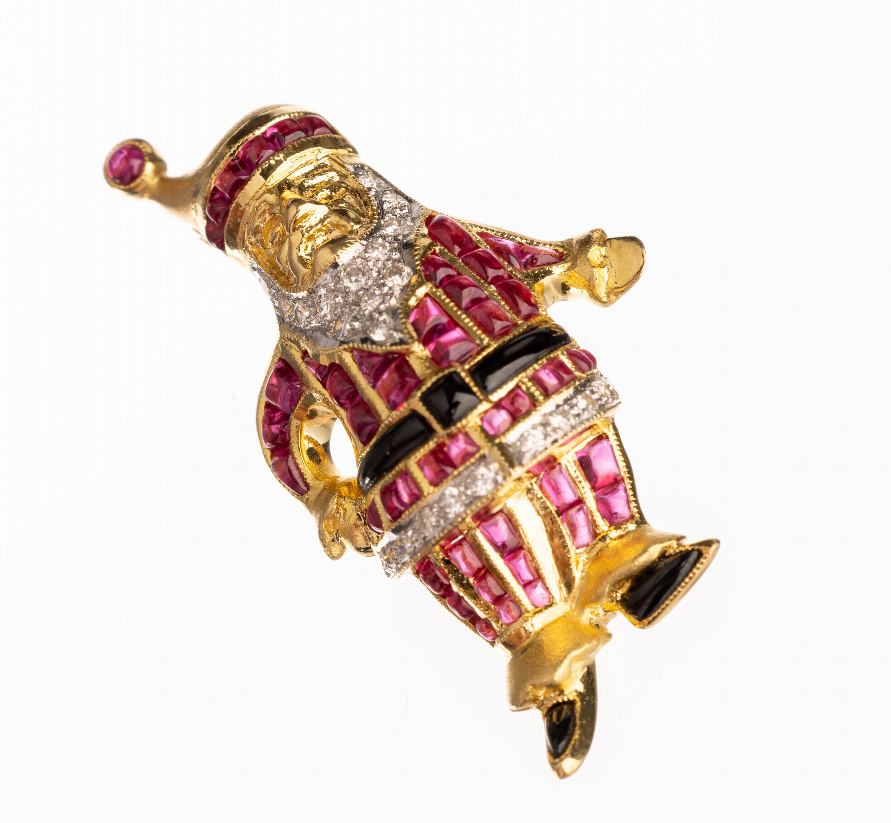 18 kt Gold Farbstein Brillant Brosche/Anhänger"Weihnachtsmann", GG 750/000, 24 Brillantenzus. ca. 0.12 ct Weiß/si-p, 53 ...