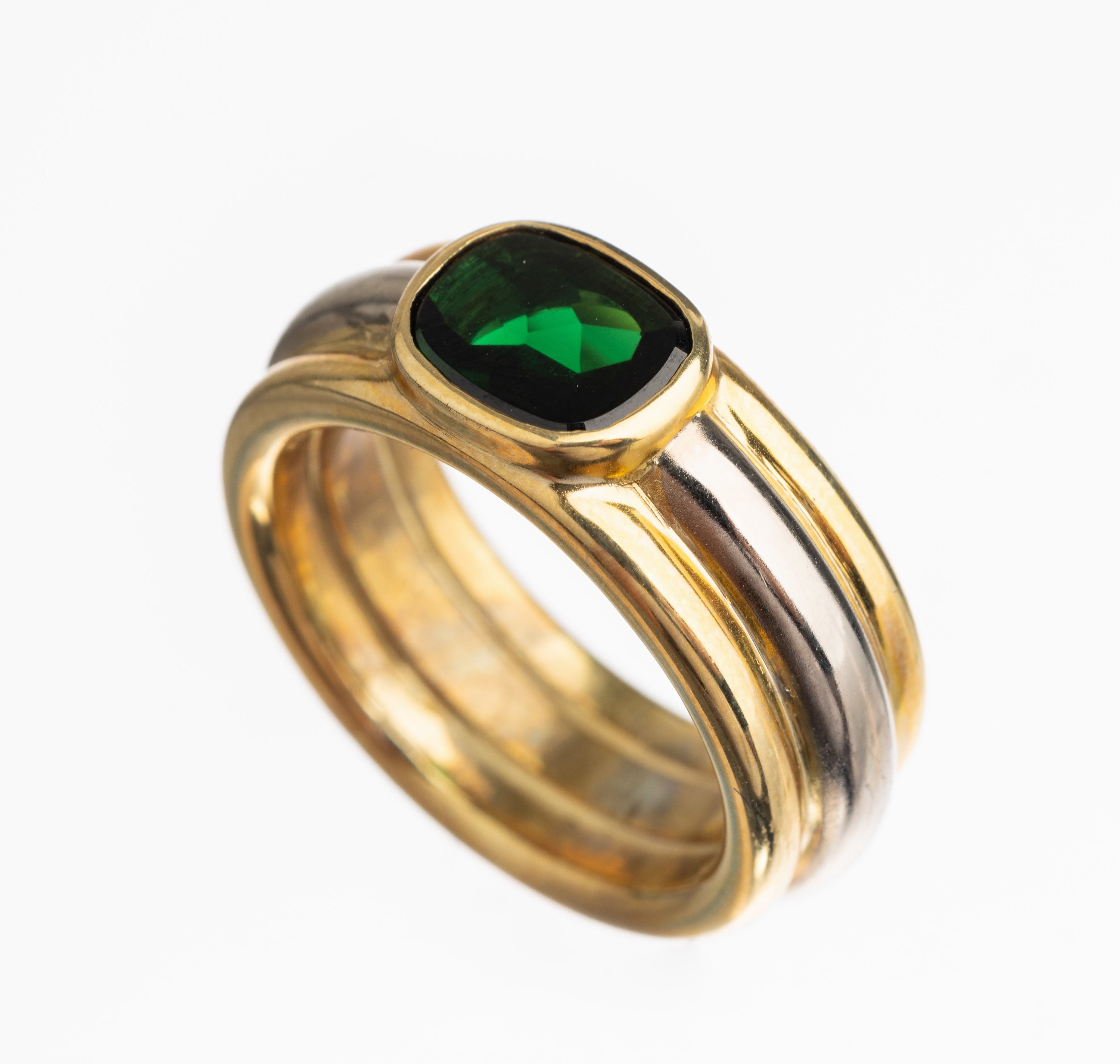 14 kt Gold Turmalin Ring, GG/WG 585/000, ovalfacett. Verdelith ca. 1.20 ct, RW 57, ca. 17.1 g