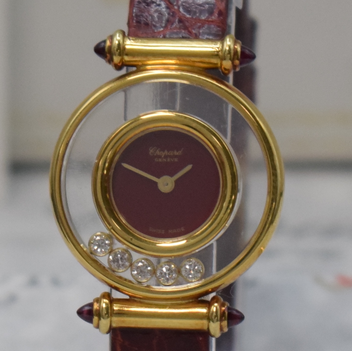 Detail a: CHOPARD HAPPY Diamonds Damenarmbanduhr in GG 750/000 Referenz 4112, Schweiz verk. lt. beil. Pap. 11/1991, quarz, gedr. Geh., orig. Lederband m. verg. ...