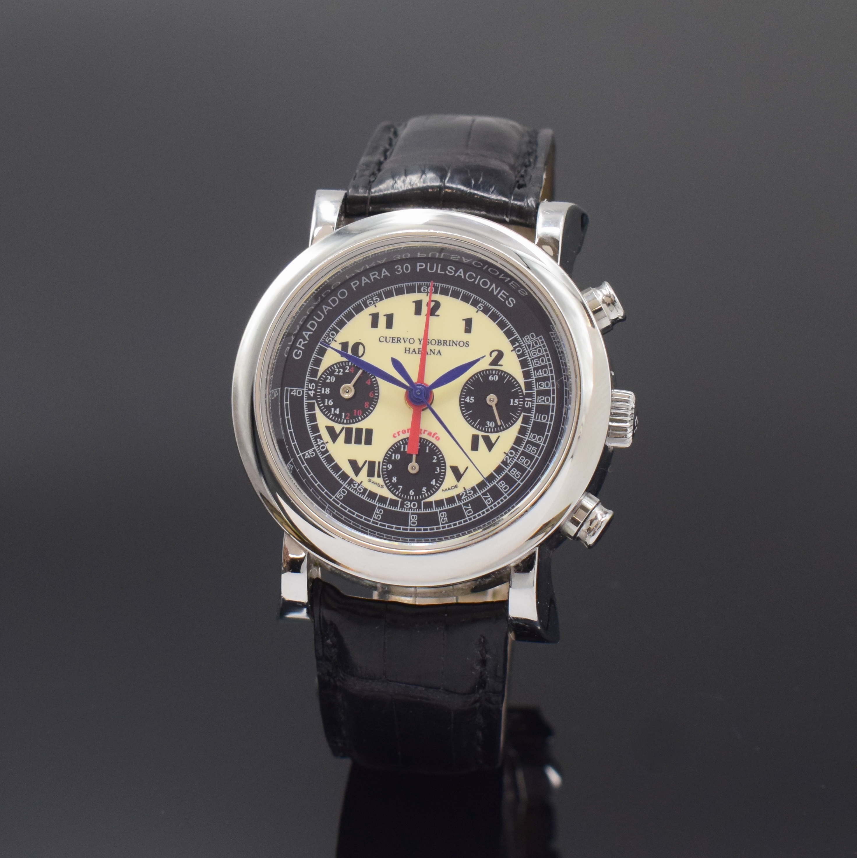 CUERVO & SOBRINOS Torpedo Herrenchronograph in Stahl Referenz A3012, Schweiz um 2020, Automatik, großes Geh. m. gekehlter Lünette, Boden verschr., ...