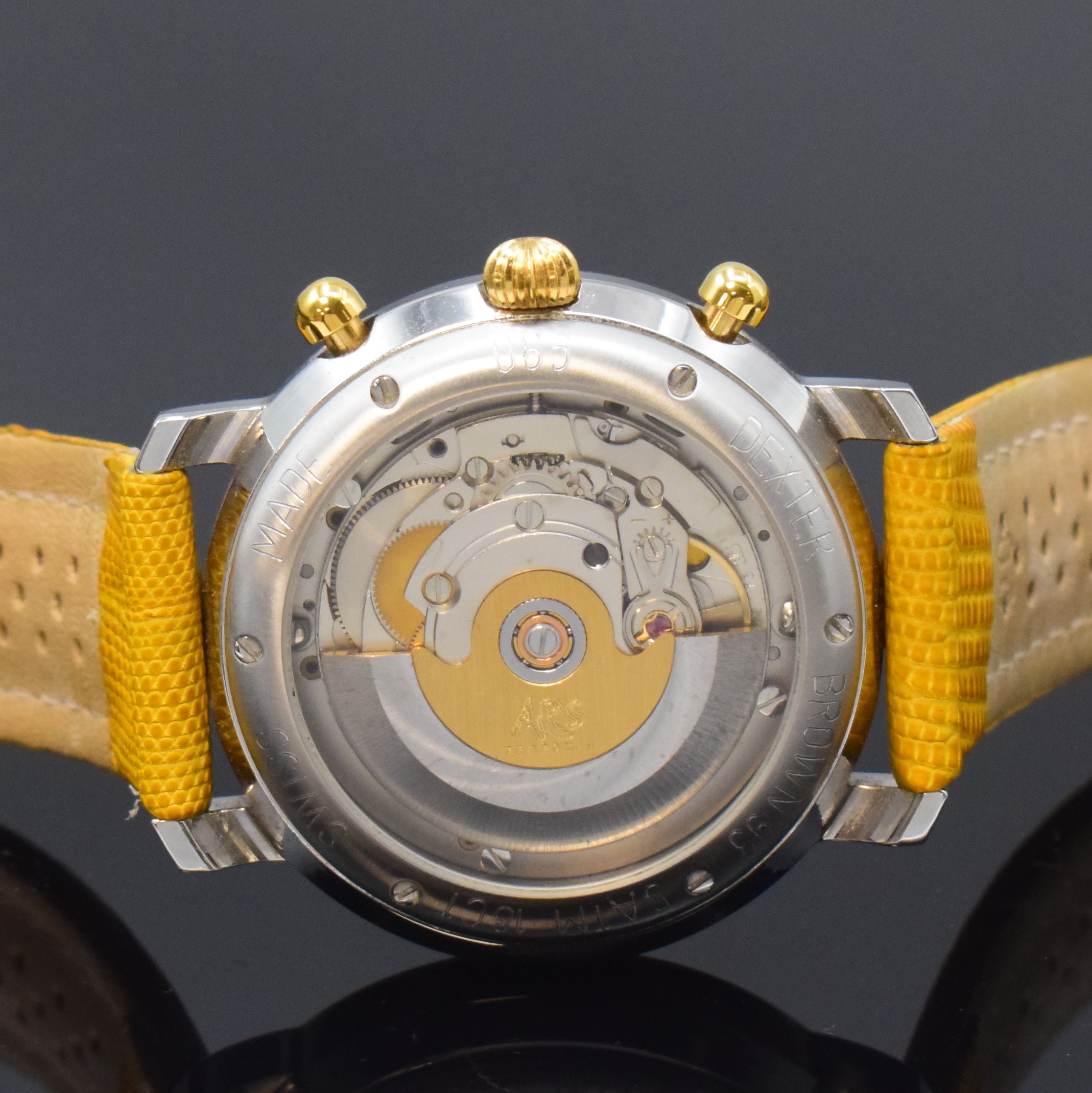 Detail c: ARS TEMPORIS / DEXTER BROWN Herrenchronograph in Stahl/Gold, Schweiz um 1993, Automatik, beids. vergl. Geh., Boden 6-fach verschr., glatte GG 750/000 ...
