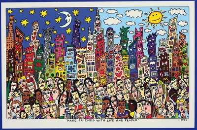 Image James Rizzi, 1950-2011 New York, Make friends with Life and people, color screen print ...