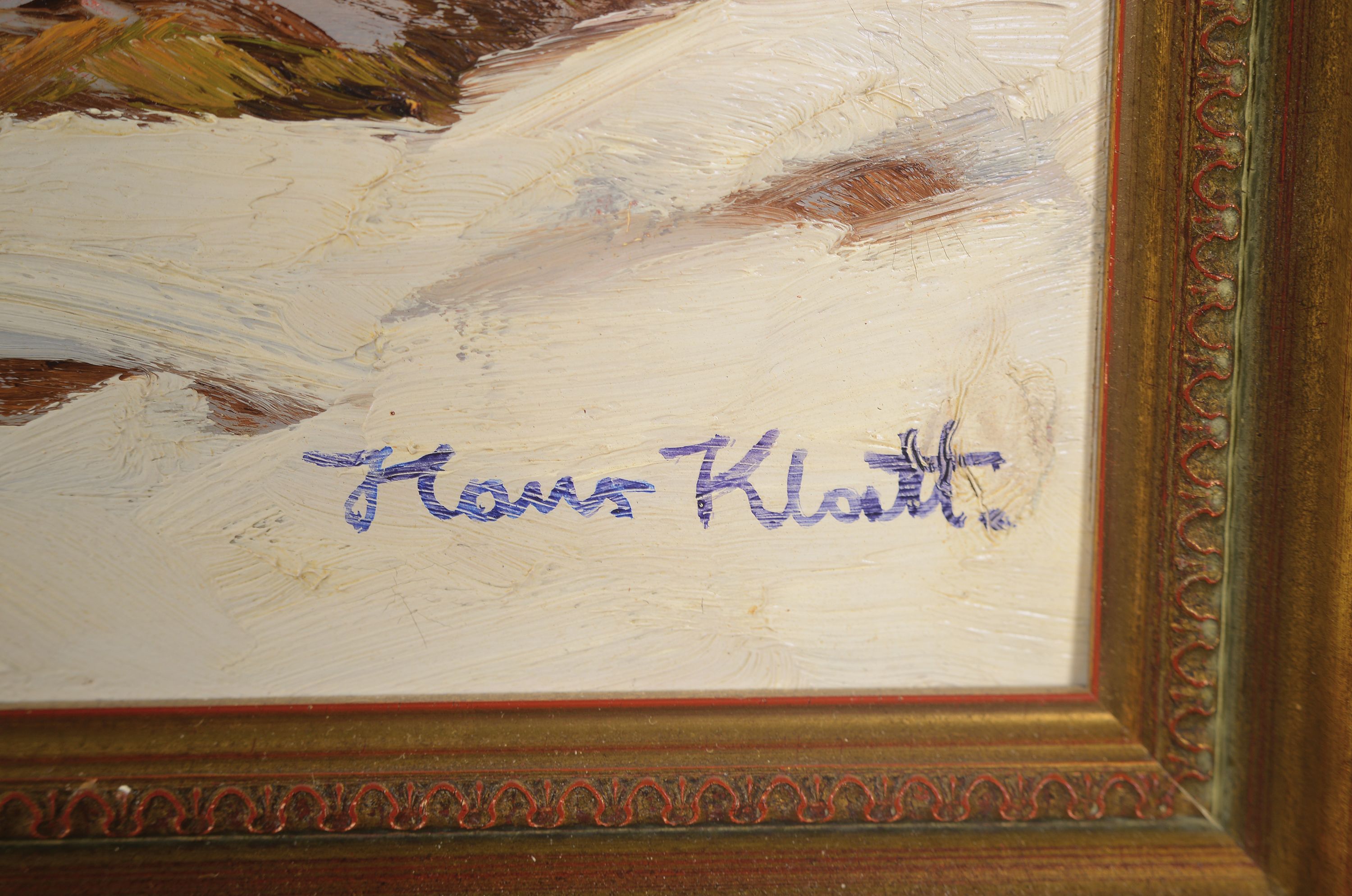 Detail a: Hans Klatt 1876 Hammerstein - 1936 München, "Grauer Tag", verschneite Winterlandschaft, Öl/Karton, ca. 50 x 70 cm, Rahmen ca. 61 x 82 cm