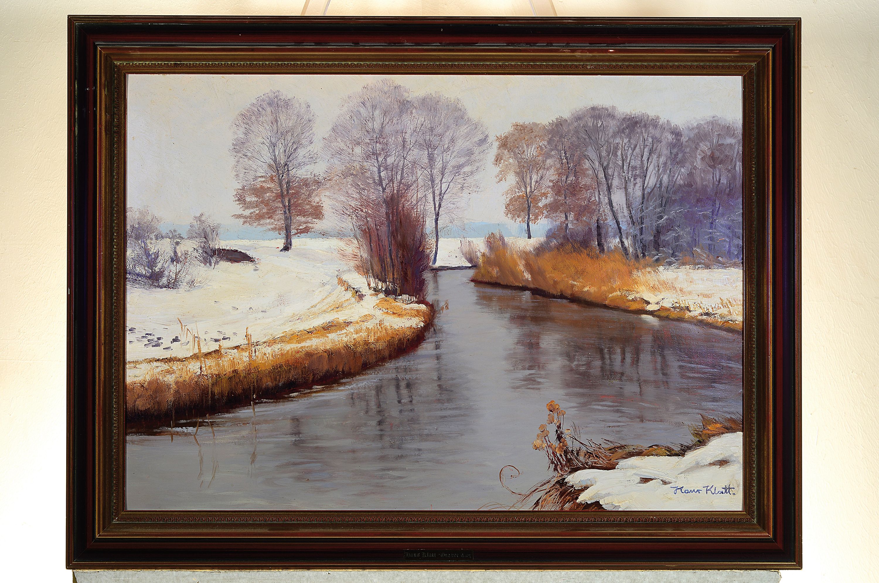 Detail k: Hans Klatt 1876 Hammerstein - 1936 München, "Grauer Tag", verschneite Winterlandschaft, Öl/Karton, ca. 50 x 70 cm, Rahmen ca. 61 x 82 cm
