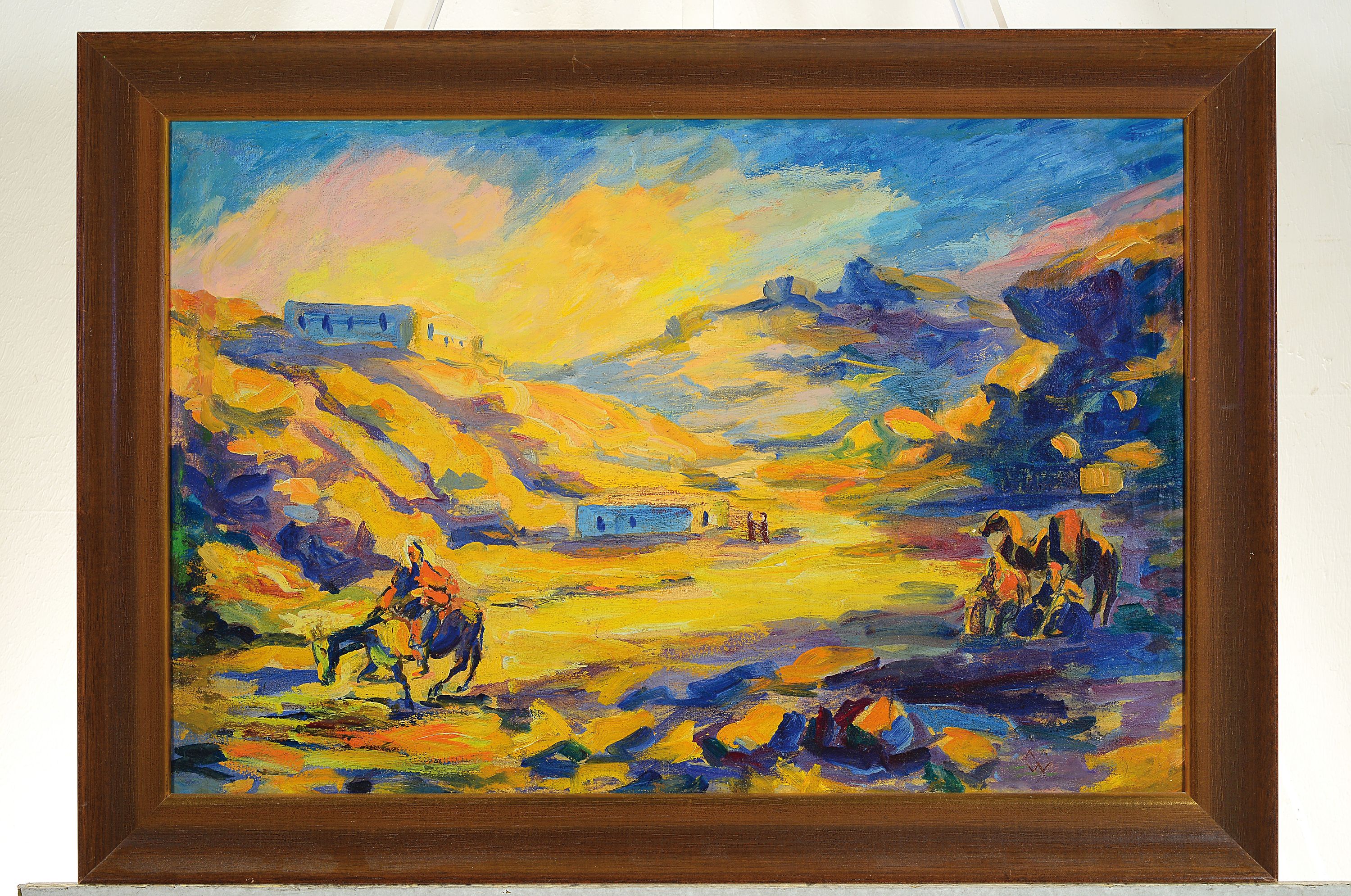 Detail k: Marcus Waterman, 1834 Providence - 1914, Orientmaler, expressive Orientlandschaft mit Reitern bzw. Personen, rechts und in Rot monogrammiert, ca. 40 ...