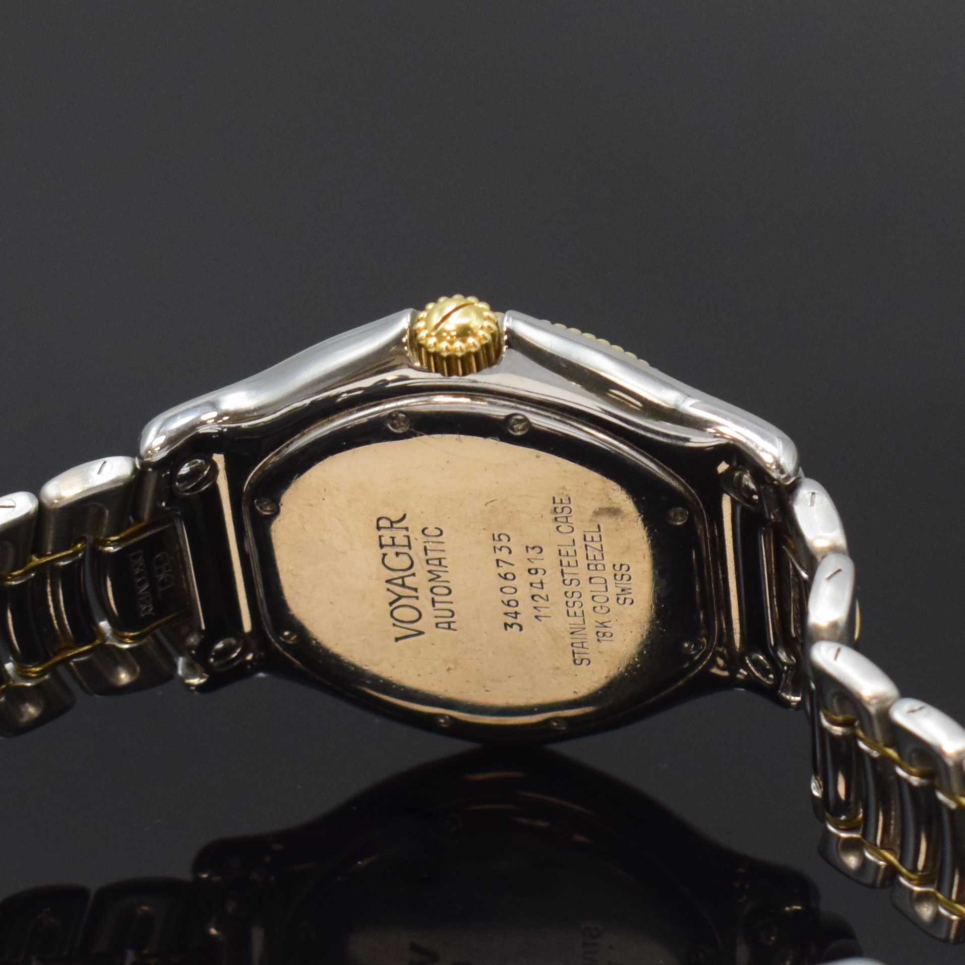 Detail d: EBEL Voyager Herrenarmbanduhr mit Weltzeit in Stahl/Gold Referenz 1124913, Schweiz um 1990, Automatik, inkl. Gliederband m. Faltschl., Boden 8-fach ...