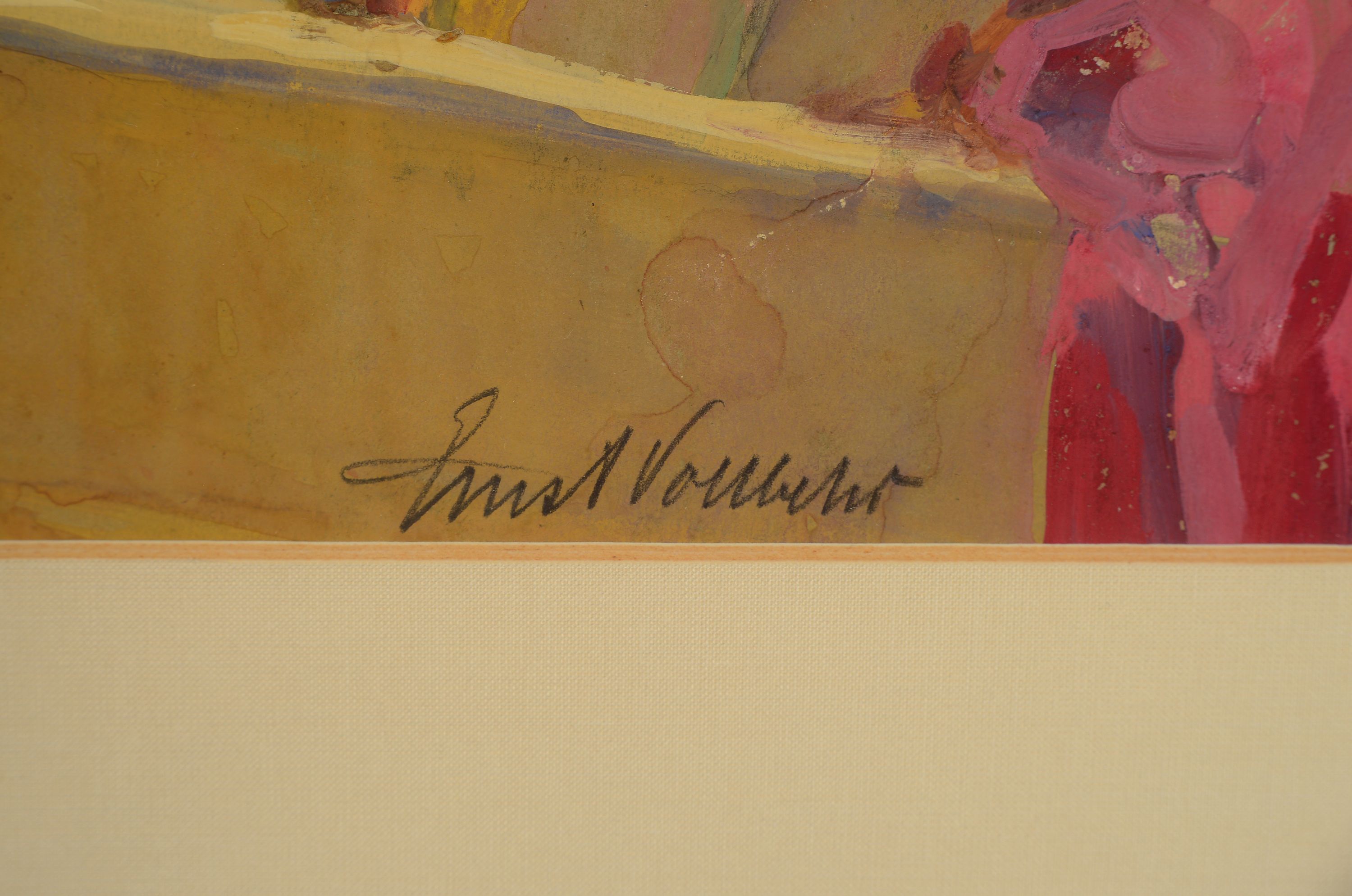 Detail a: Ernst Vollbehr, 1876 Kiel - 1964, war in Marburg ansässig, Frauenakt, Gouache, betitelt und re. unten sign., auf einem Boot sitzende und auf Meer ...