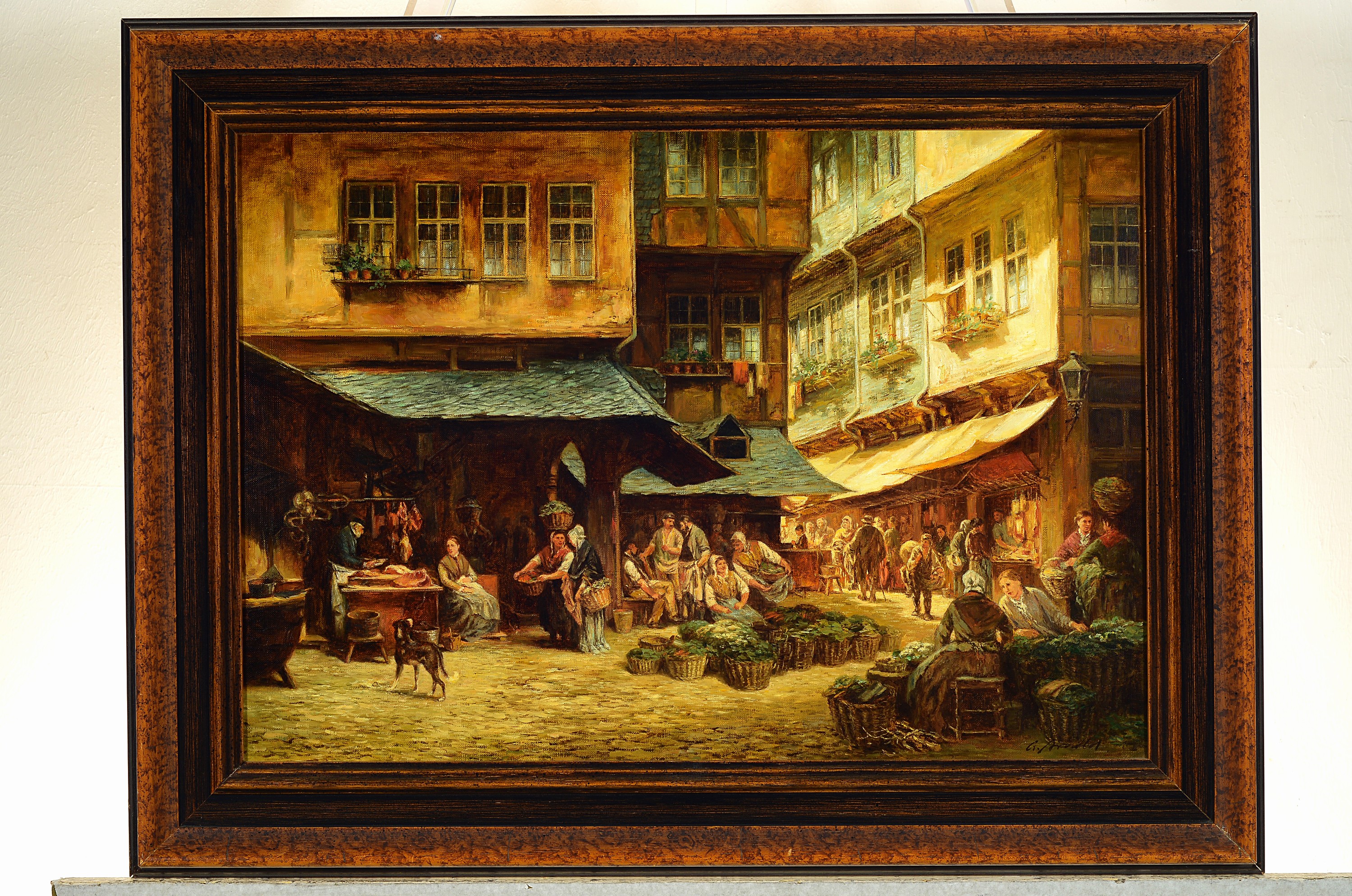 Detail a: Arnold, Traditionalist 2. Hälfte 20. Jh., zwei Gemälde, a. "Die alte Frankfurter Schirn", 38 x 55 cm, Rahmen: ca. 51 x 67 cm und b. ...