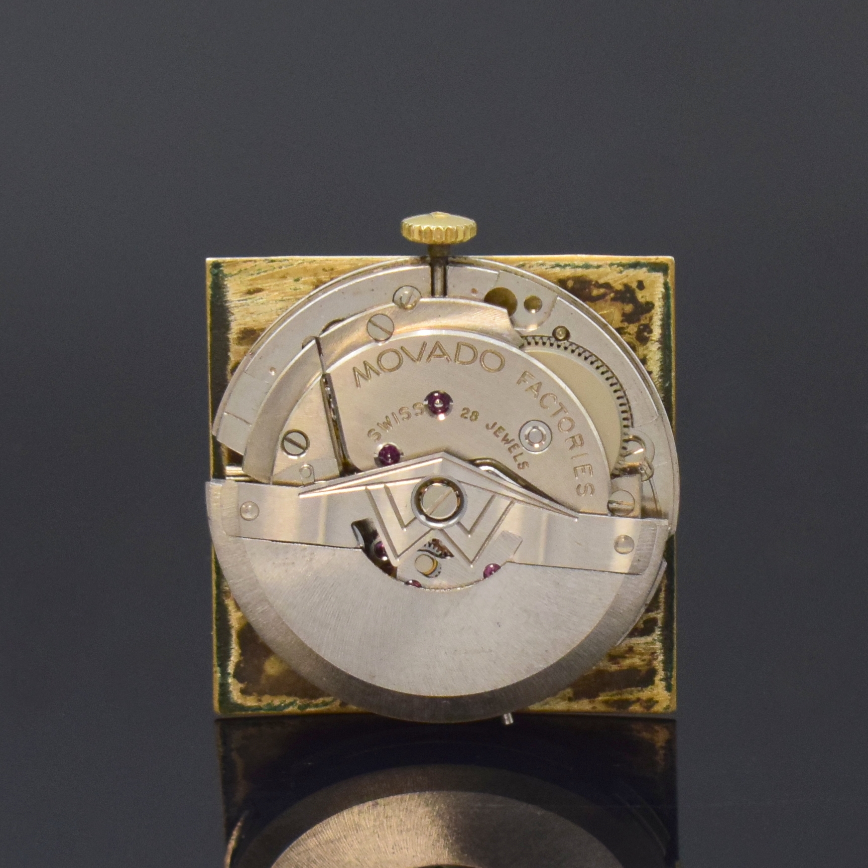 Detail d: MOVADO Kingmatic S quadratische Armbanduhr in GG 750/000, Schweiz um 1965, Automatik, 2- tlg. Geh., Boden aufgedr., orig. Krone, gold. ...