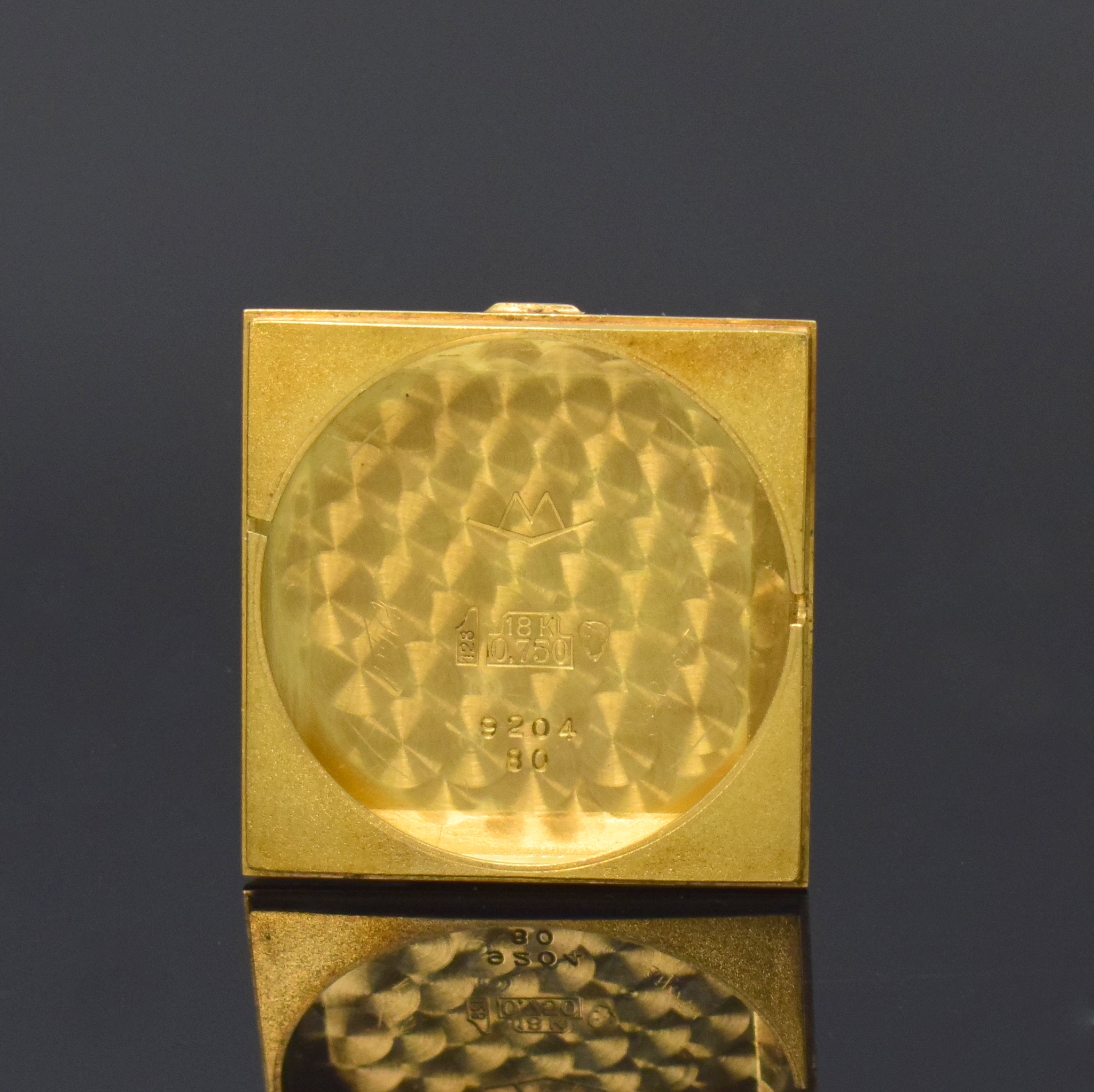 Detail f: MOVADO Kingmatic S quadratische Armbanduhr in GG 750/000, Schweiz um 1965, Automatik, 2- tlg. Geh., Boden aufgedr., orig. Krone, gold. ...