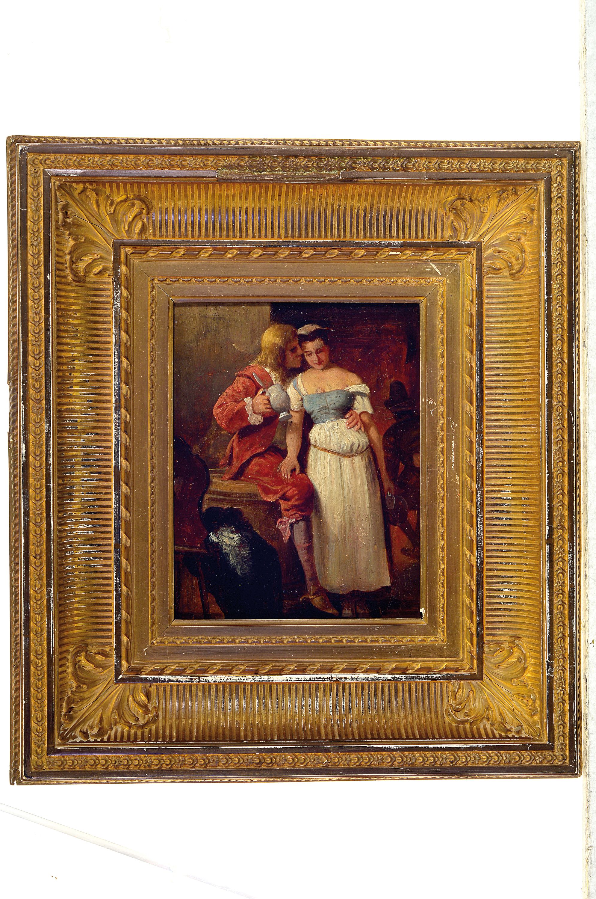 Detail k: August Hermann Knoop, 1856 - 1919, poussierndes Paar in der Schenke, Öl/Karton, rückseitig bezeichnet Original Knoop, unsigniert, ca. 22x15.5 cm, ...
