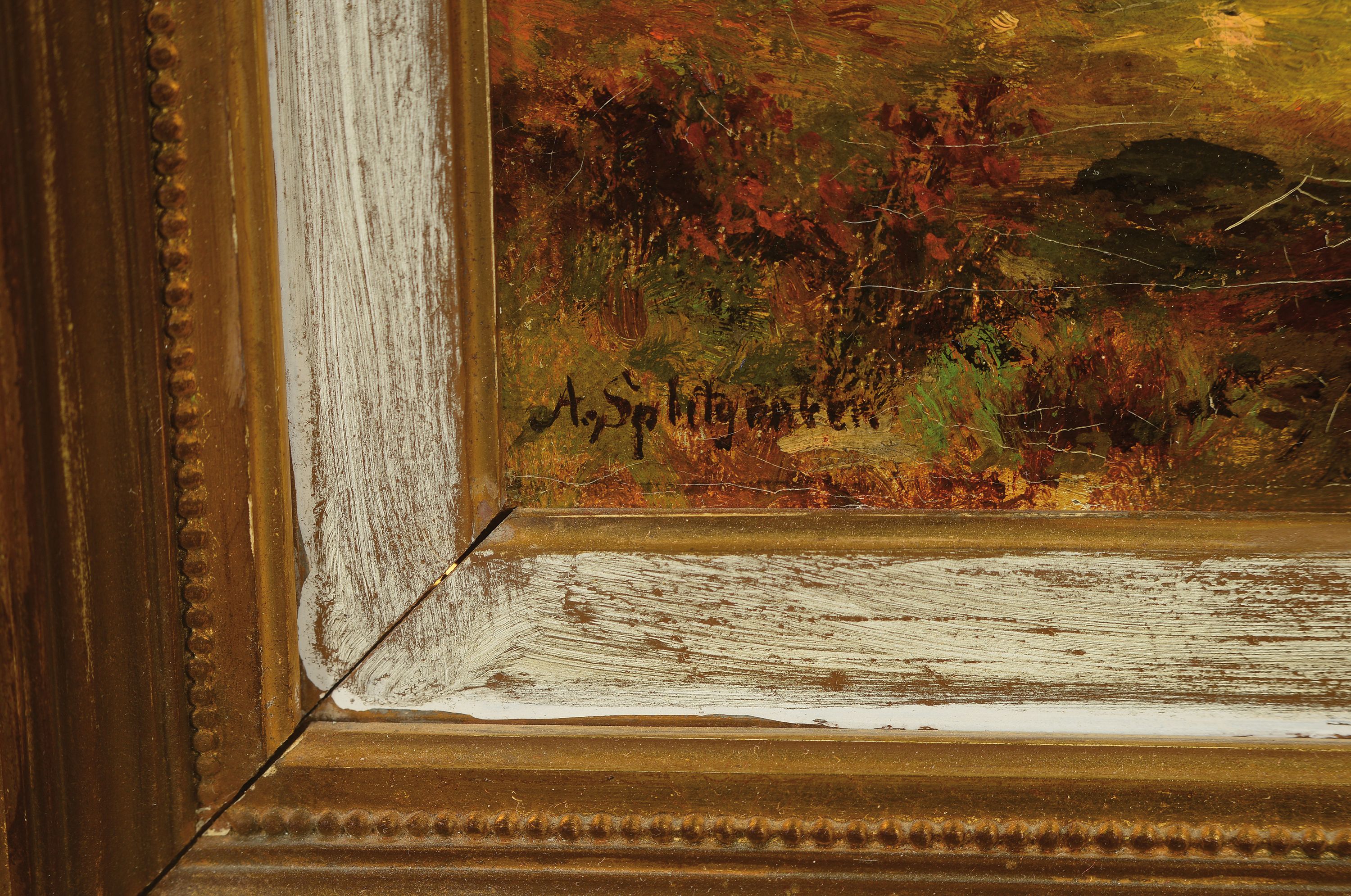 Detail a: August Karl Martin Splitgerber, 1844 Steingaden - 1918 München, Alpenlandschaft, Schäfer mit seinen Tieren in einer tiefen Schlucht, Öl/Lwd, ...