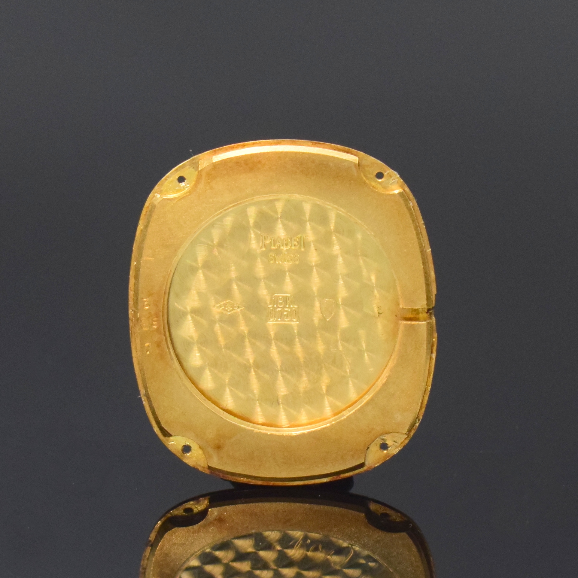 Detail g: PIAGET Referenz 9454 elegante Armbanduhr in GG 750/000, Schweiz um 1970, Handaufzug, flaches 2-tlg. Geh., Boden 4-fach verschr., gold. Zifferbl., ...