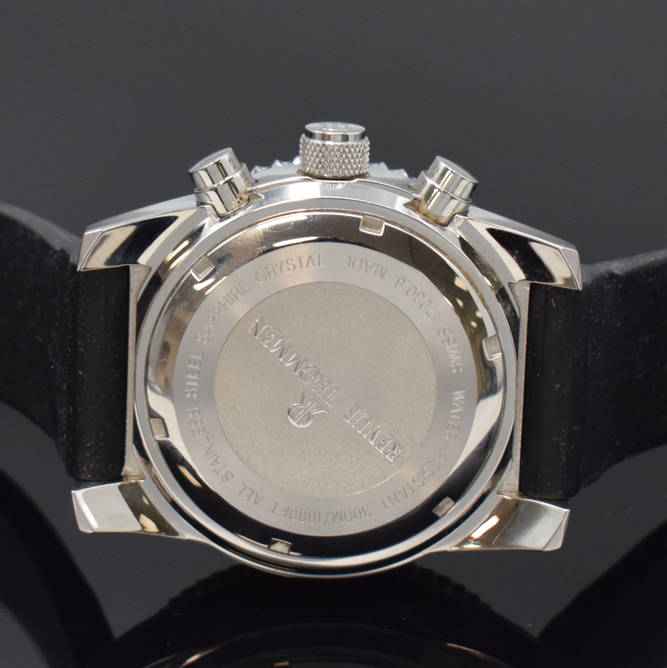 Detail d: REVUE THOMMEN Armbandchronograph in Stahl, Schweiz um 2010, Automatik, Boden u. Krone verschr., Kautschukband m. orig. Dornschl., Saphirglas, ...