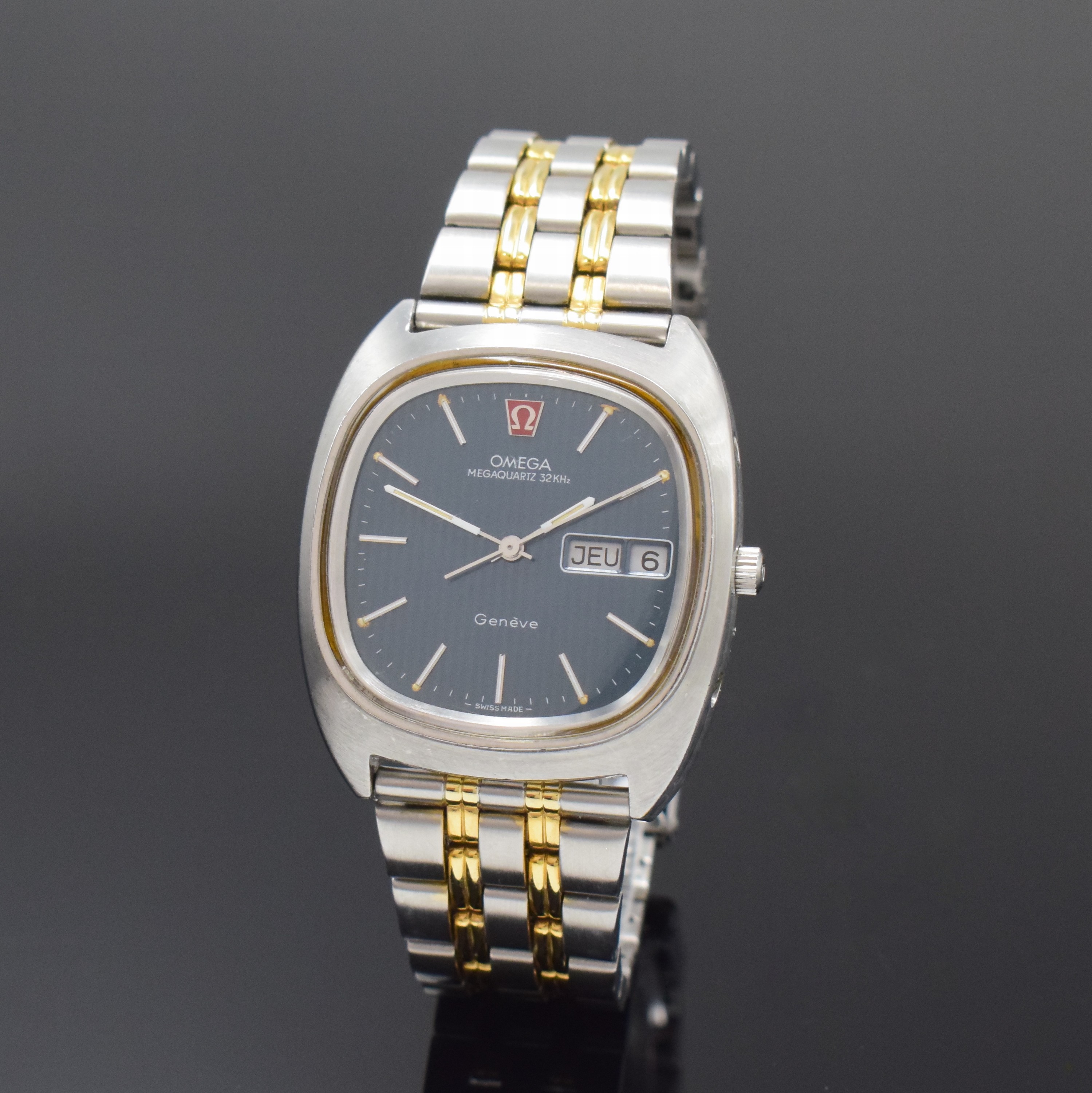 OMEGA Megaquarz 32KHz Herrenarmbanduhr in Stahl Referenz 196.008, Schweiz um 1974, quarz, neutr. Gliederband m. Faltschl., Boden verschr., ...