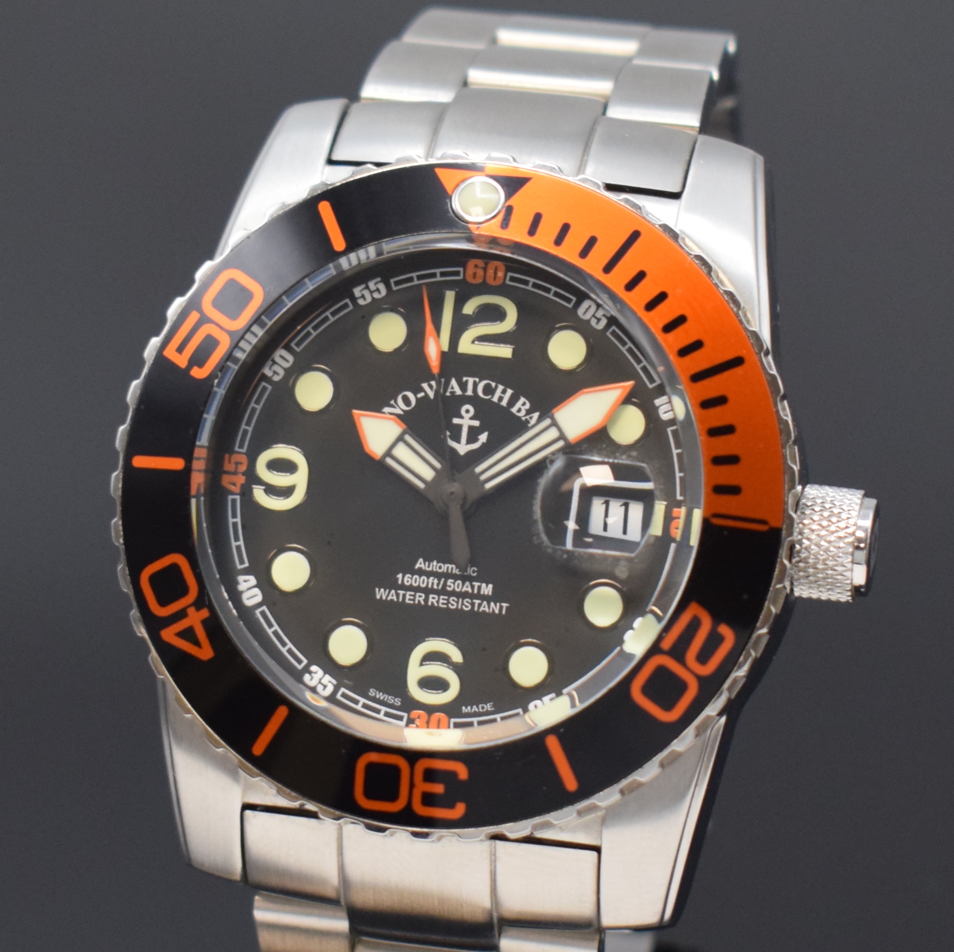 Detail a: ZENO-WATCH BASEL große Taucher-Armbanduhr in Stahl, Schweiz um 2015, Automatik, orig. Gliederband m. Faltschl., Boden u. Krone verschr., Lünette m. ...