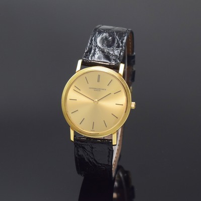 Image 26785119 - VACHERON & CONSTANTIN thin elegant 18k yellow gold wristwatch reference 6351, Switzerland around 1965, manual winding, two piece construction case, snap on case back, original winding crown, gilded dial, applied black indices, rhodium plated movement calibre 1003 with fausses cotes decoration, 17 jewels, 5 adjustments, seal of Geneva, diameter approx. 32,5 mm, condition 2, property of a collector