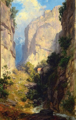 Image 26785143 - August Karl Martin Splitgerber, 1844 Steingaden - 1918 Munich, Alpine landscape, shepherd with his animals in a deep gorge, oil/canvas, signed, approx. 36.5 x 23cm, frameapprox. 55x41cm
