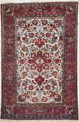 Image 26785156 - Isfahan Mobarake antique, Persia, around 1900,wool on cotton, approx. 222 x 146 cm, old mothdamage, condition: 3. Rugs, Carpets & Flatweaves