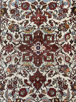 26785156b - Isfahan Mobarake antique, Persia, around 1900,wool on cotton, approx. 222 x 146 cm, old mothdamage, condition: 3. Rugs, Carpets & Flatweaves