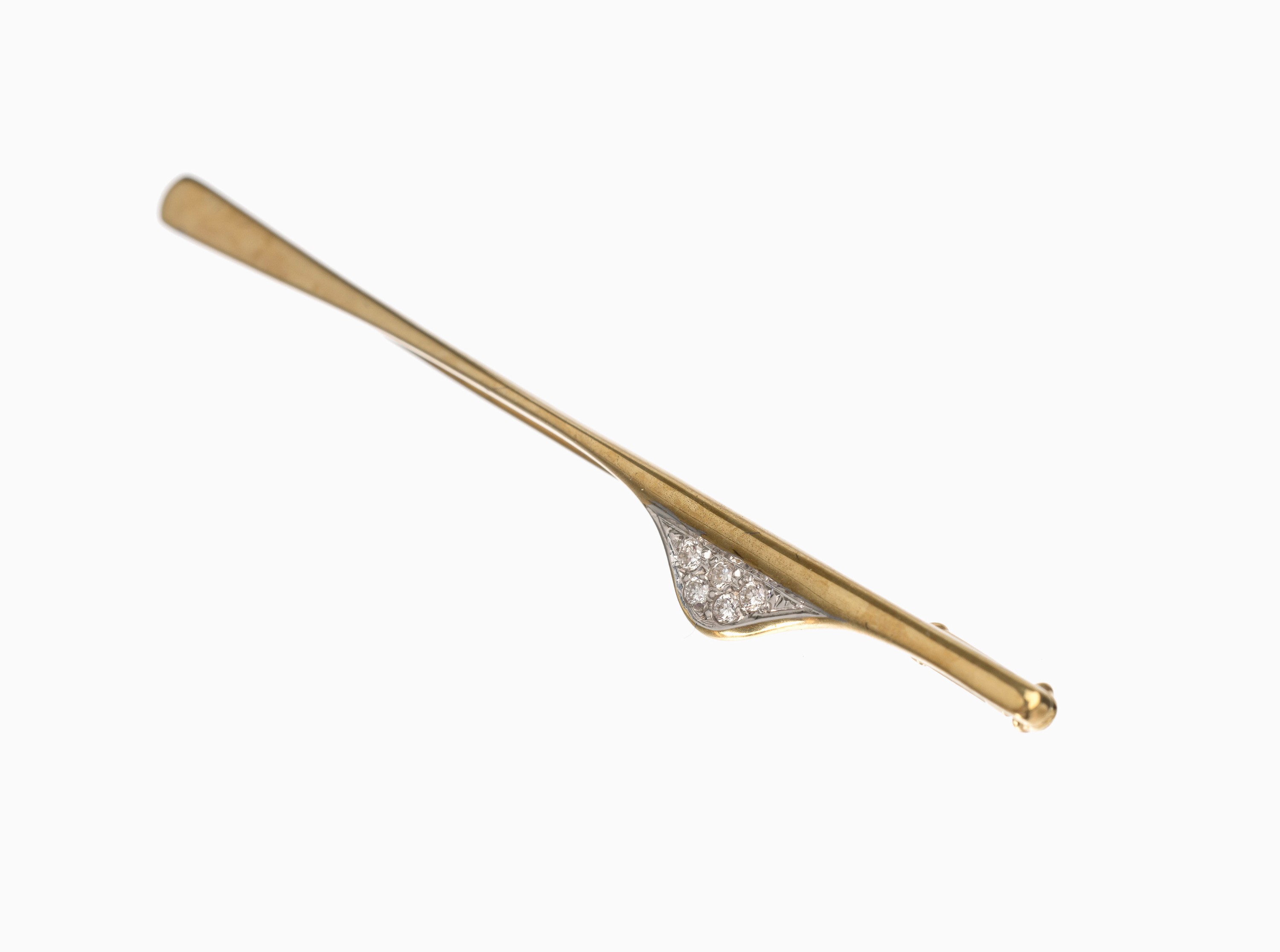 14 kt Gold Brillant Brosche, GG 585/000, Brillanten zus. ca. 0.15 ct Weiß/p1, ca. 6 cm,ca 3.8 g
