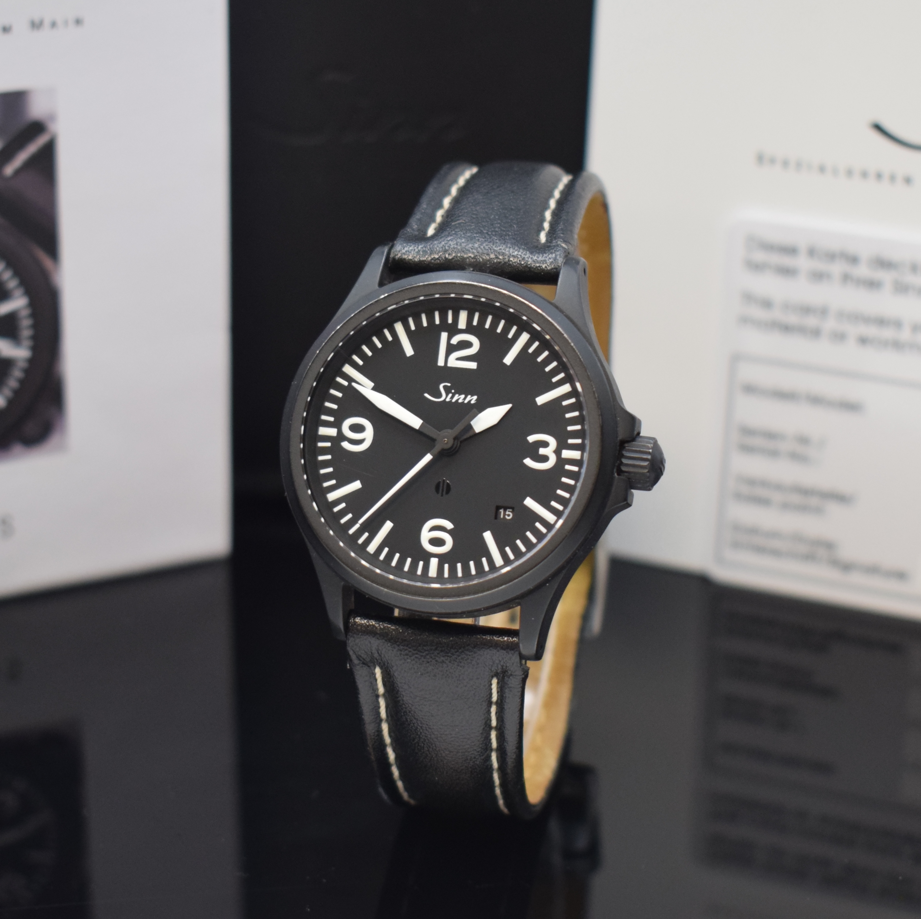 SINN Herrenarmbanduhr Referenz 656 S, Automatik, schwarz verchromtes Gehäuse inkl. Fortis Lederband m. Fortis Dornschl., Krone und Edelstahlboden ...