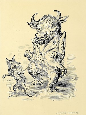 Image A. Paul Weber, 1893 Arnstadt - 1980 Schretstaken, black pen drawing, #"Bull dance ...