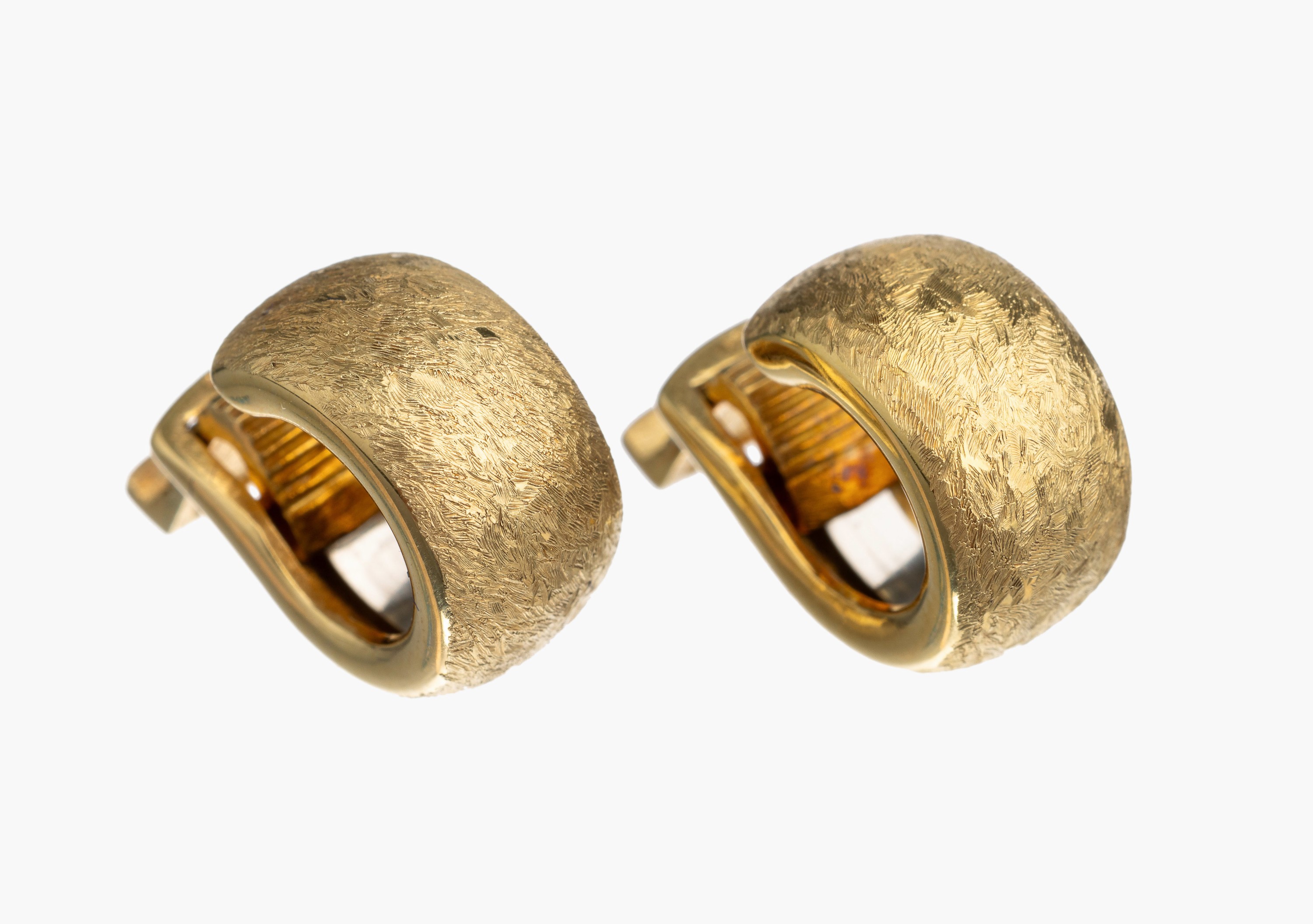 Paar 14 kt Gold Ohrcreolen, GG 585/000, Oberfläche strukt., Schiebfedermechanismus, ca. 10.1 g