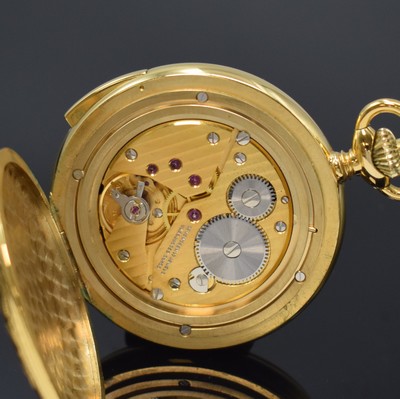 26785312e - CHRONOSWISS Kelek hunting case pocket watch with 5-minutes-repetition, Switzerland around 1995, gold-plated and floral engraved case, white dial with Roman numerals and gilded minutes, gold-plated movement with fausses cotes decoration base calibre Unitas 6498, 17 jewels, diameter approx. 56 mm, condition 2, property of a collector