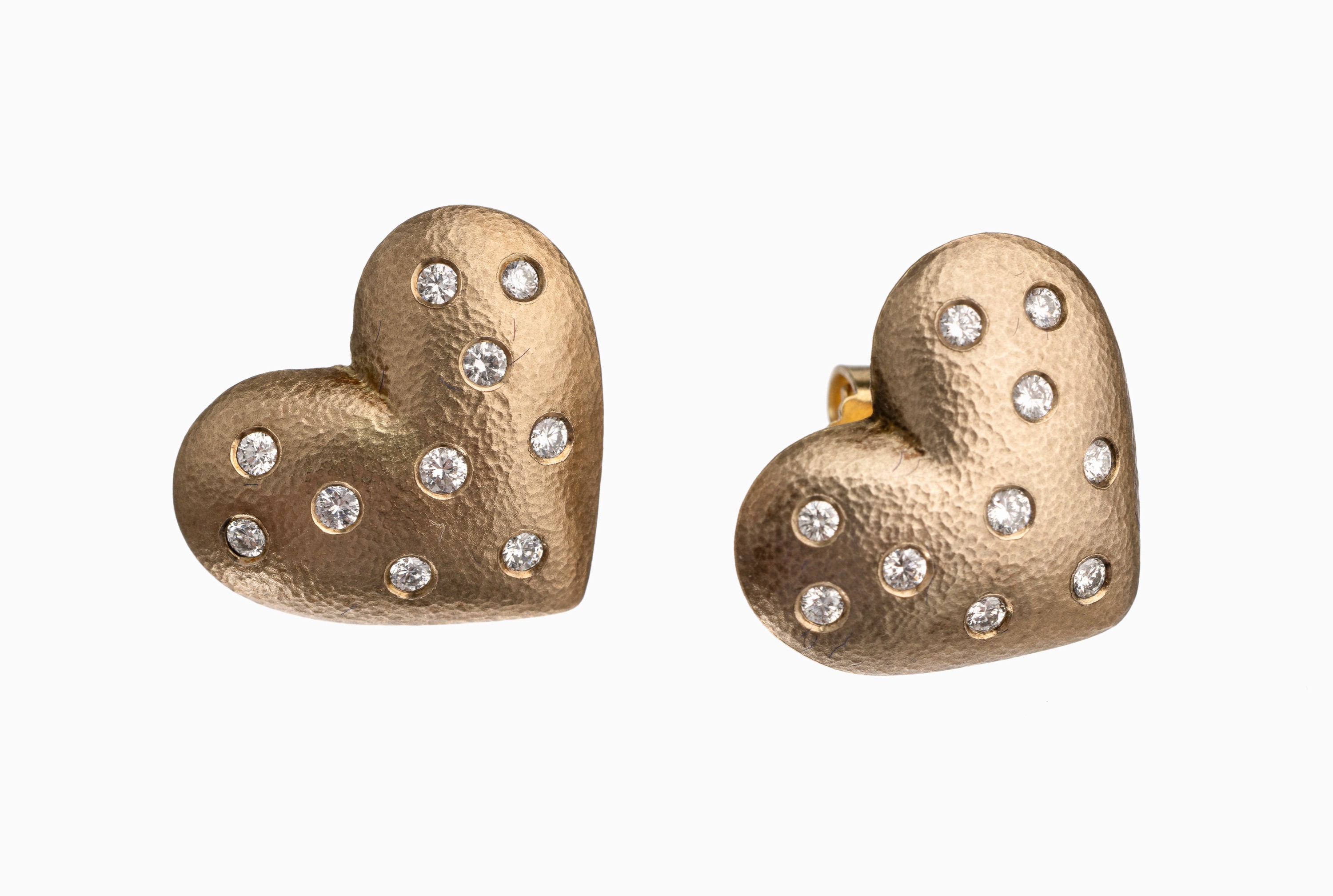 Paar 14 kt Gold Brillant Ohrstecker "Herze", GG 585/000, insg. 20 Brillanten zus. ca. 0.35 ct feines Weiß/vs, D. ca. 1.8 cm, ca. 6.2 g